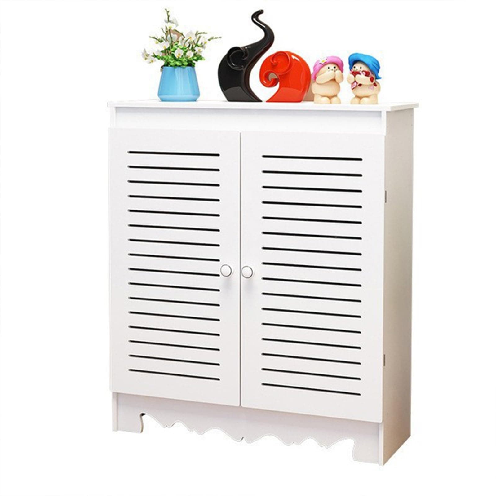 Modern Radiator Cover Cabinet with Louvre Doors - No Drill Installation, Washable PVC, Top Shelf for Bathroom Floor Heating Hide Cluttered Pipes, Home Heating Solution(60x70x20cm/23.6x27.5x7.8in)