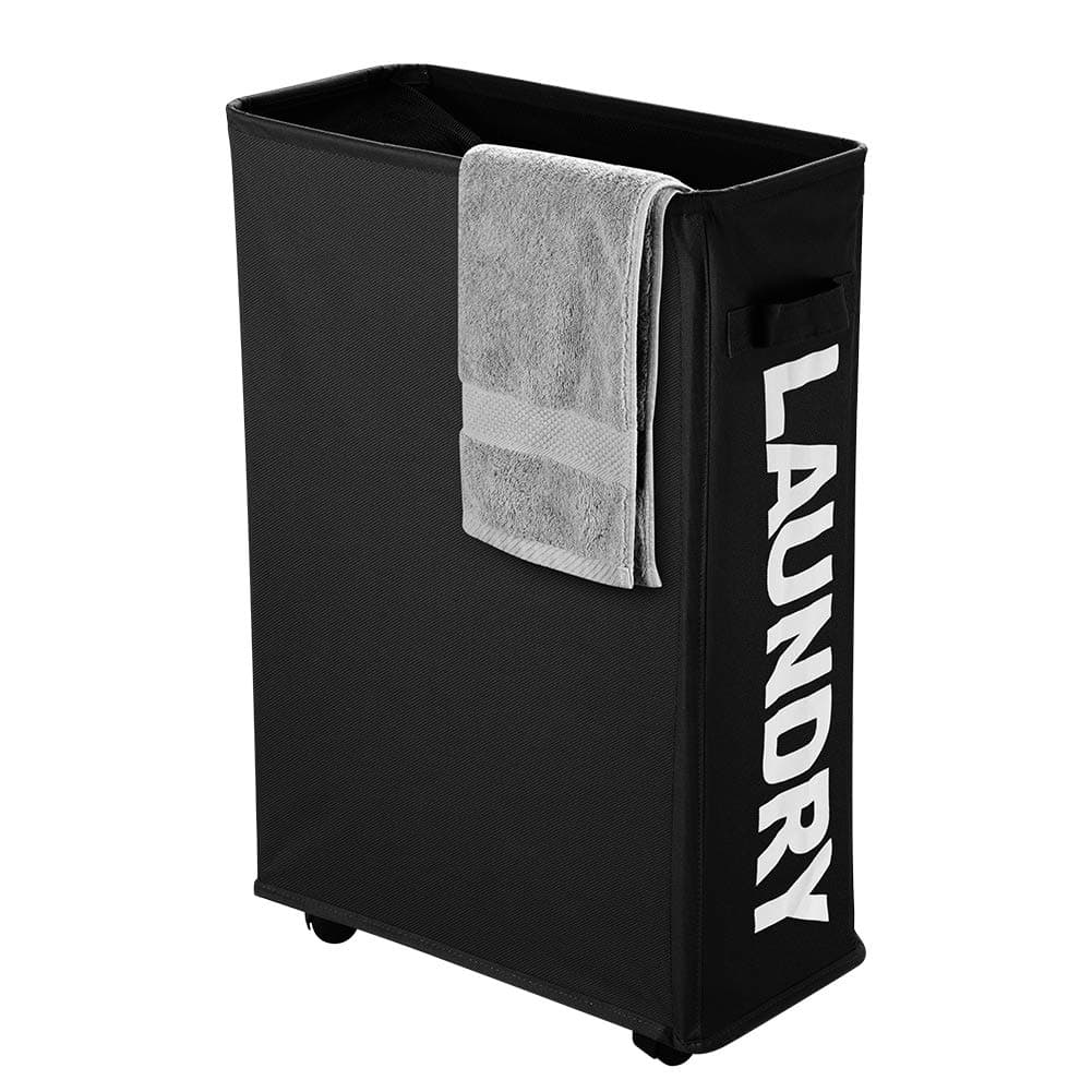 IHOMAGIC Slim Rolling Laundry Basket with wheel, Thin Laundry Basket Dirty Clothes Sorter Organizer Collapsible Storage Hamper Laundry Bin For Bedroom, Laundry Room, 15.3x 7.3x 22.8IN, 41L, Black