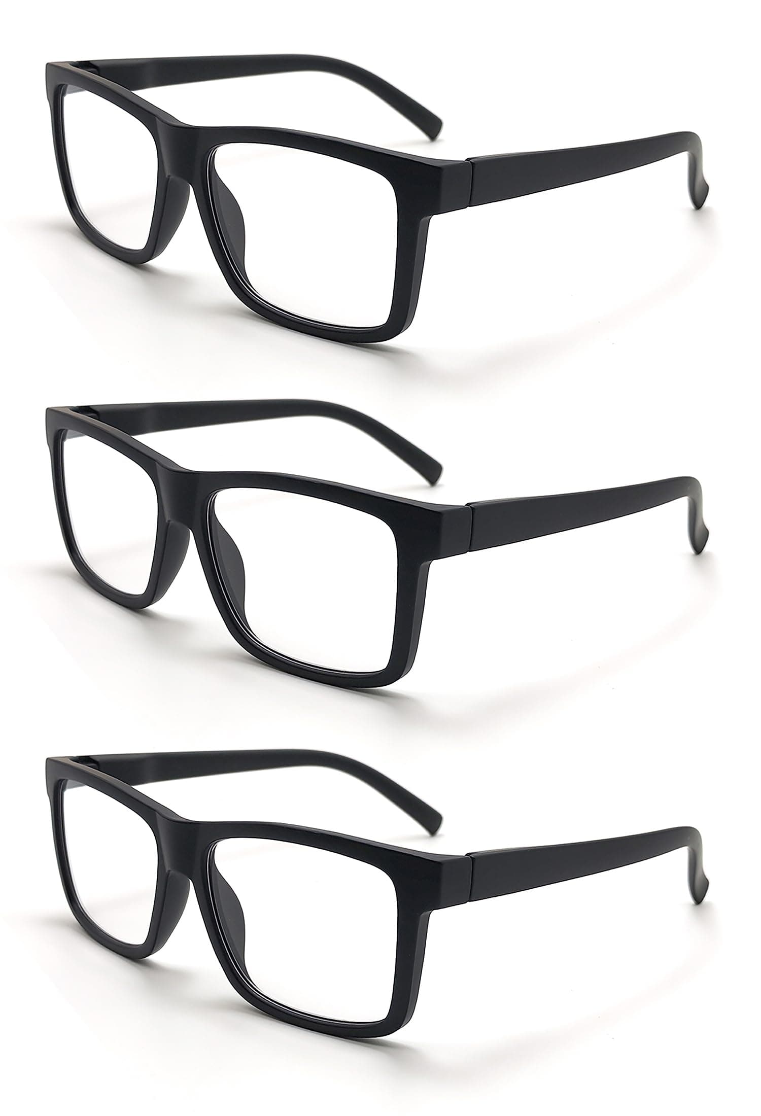 FoxMook 3-Pack Large Square Frame Reading Glasses Men Women Blue Light Blocking Spring Hinge Readers, C1 Black * 3 2.5 x