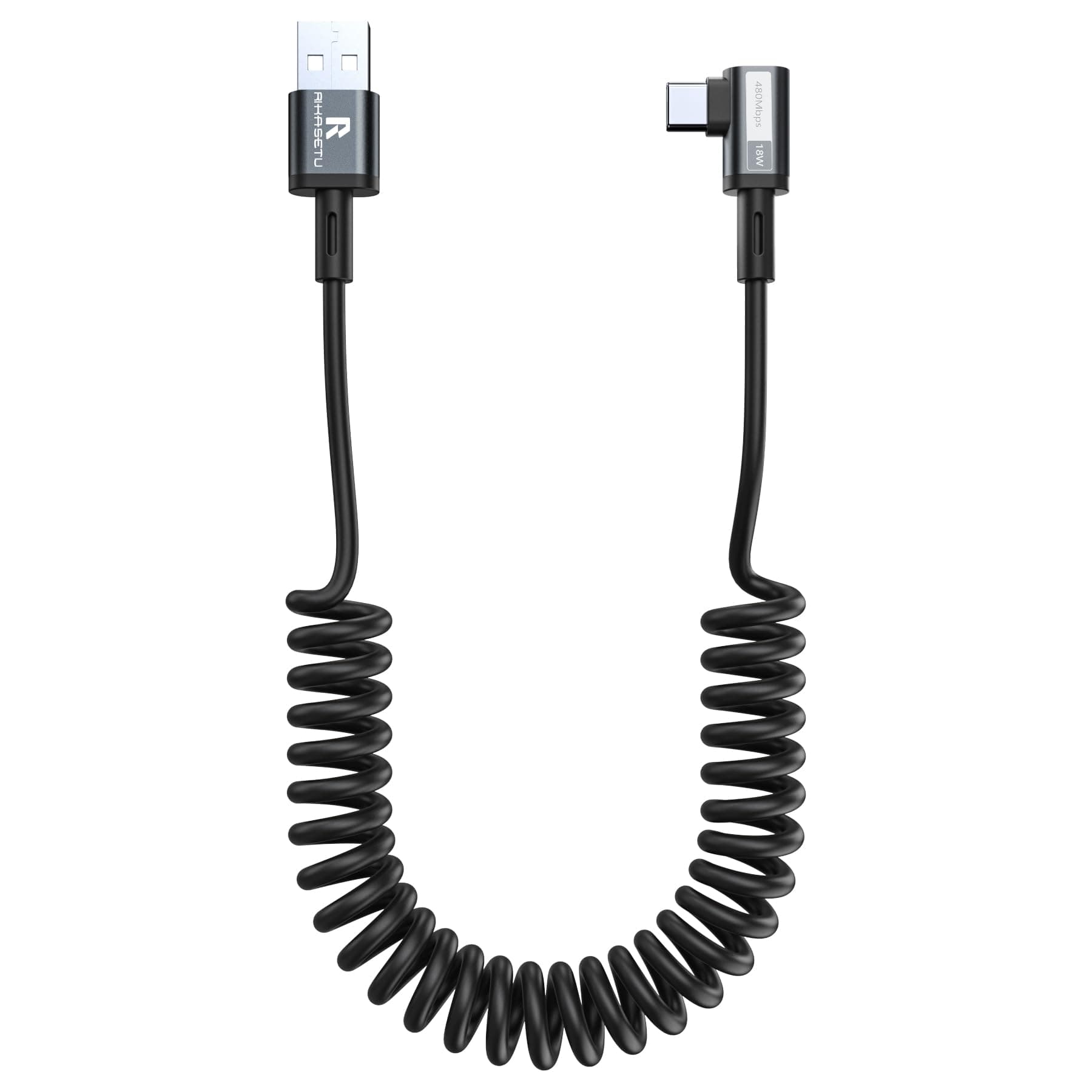 Coiled USB C Cable, Right Angle 90 Degrees USB A to USBC Car Coiled Cable, Type C Fast Charging Recommended Length [1.5FT-5FT] Compatible with iPhone 16/15 Series, for Samsung Series