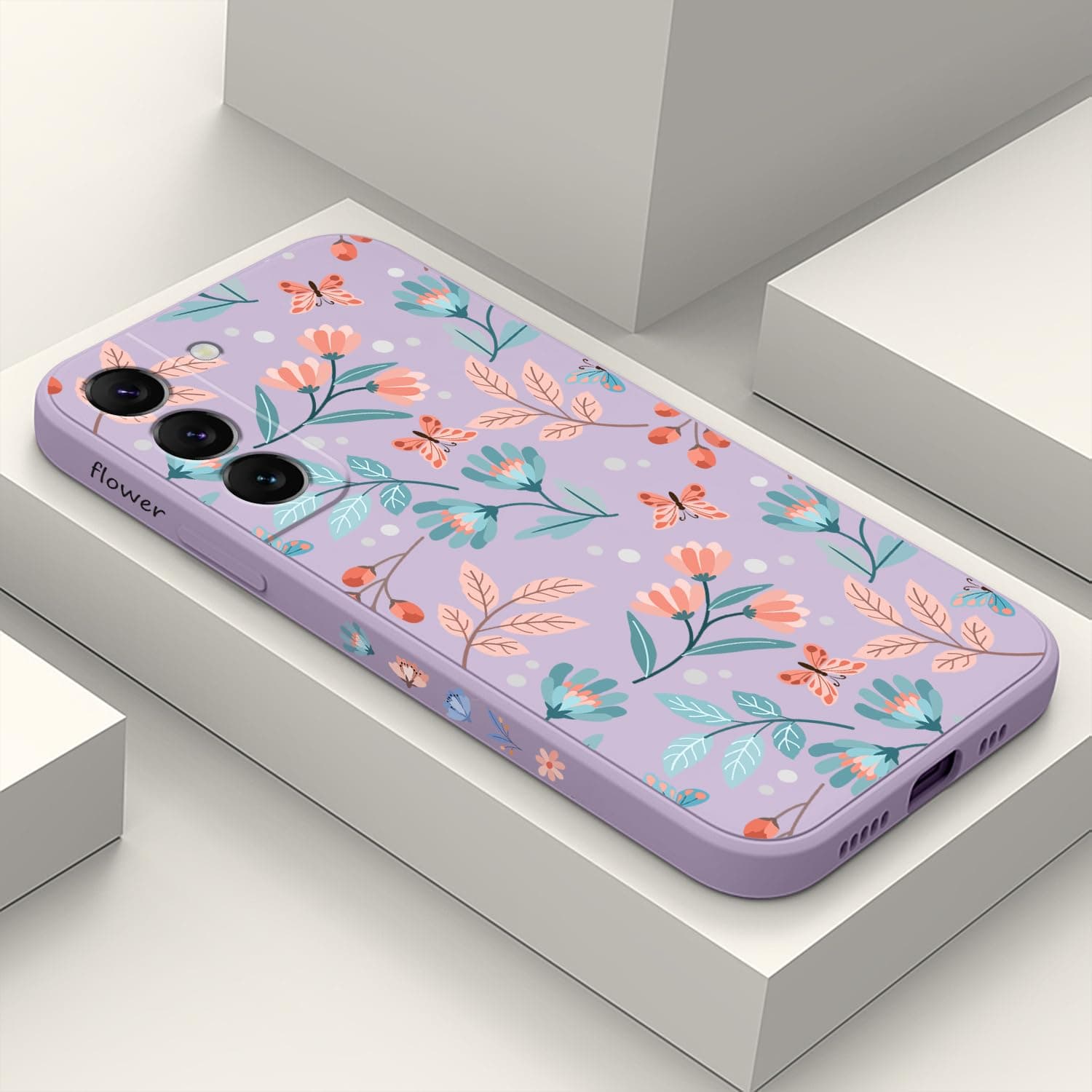 LEECG for Samsung Galaxy S22 Case, Case for S22 Galaxy Liquid Silicone Soft Slim Fashion Design Flower Phone Protective Phone Cover 6.1"-Leaf Purple