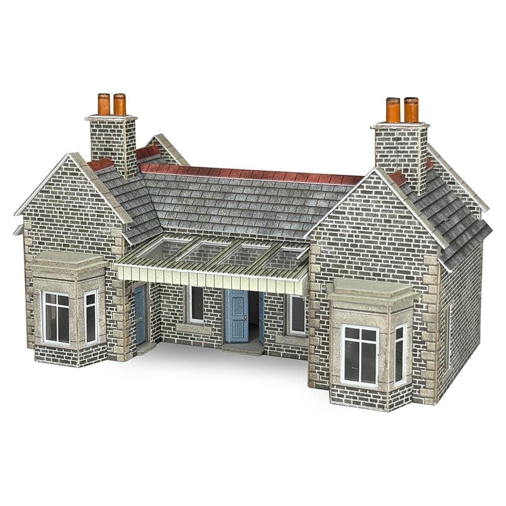 Metcalfe PN915 Little Cardleywick Station Card Kit, N Gauge Scale, Model Railway Building, Stone Effect Design, Grey Brick Pattern