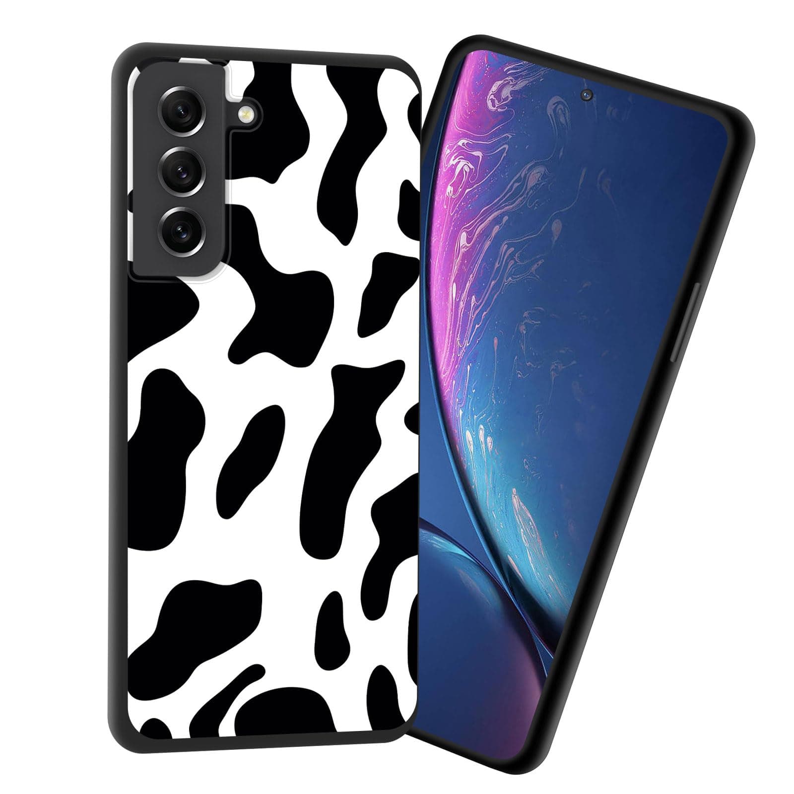 JHYYTUJTYP for Galaxy S22 Plus Case,Premium Soft Silicone Slim Rubber Full Body Drop Protection Shockproof Cover Phone Case for Samsung Galaxy S22 Plus,Black White Cow Print