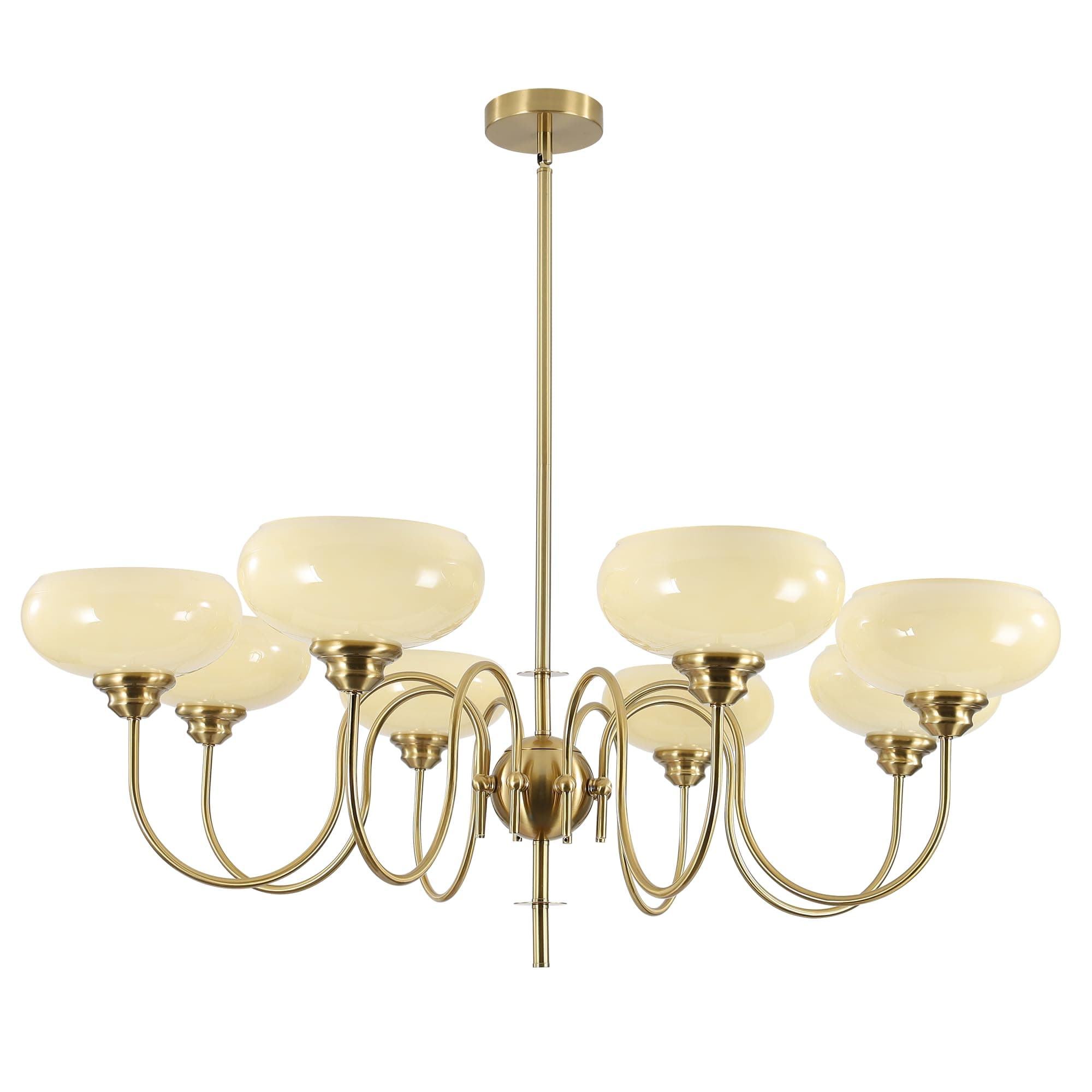 BOKT Large 8-Light Chandelier Modern Sputnik Chandeliers Flush Mount Ceiling Lights Cream Adjustable Height Pendant Lighting Vintage Gold Chandeliers with Light Yellow Glass Classic Ceiling Light