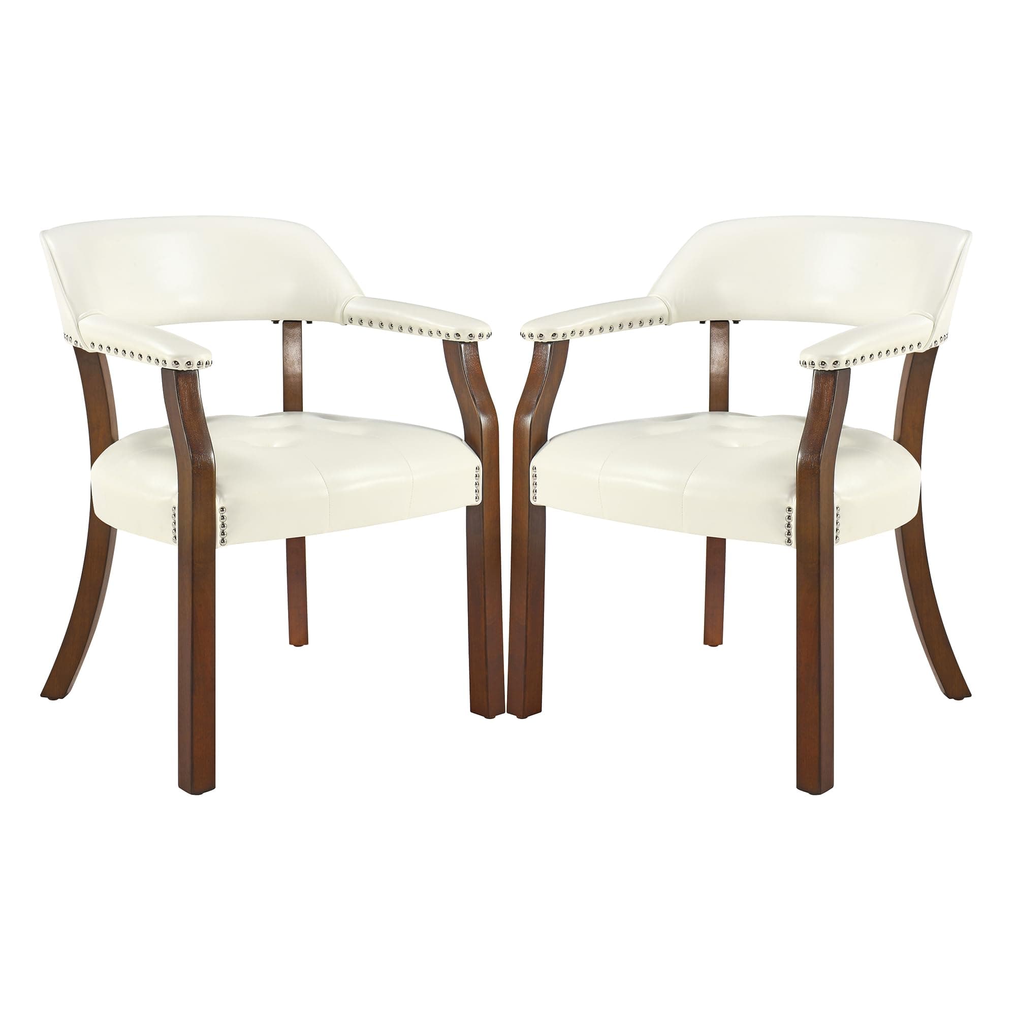 MODERION Set of 2 Solid Wood Dining Chairs with Upholstered,Office Desk Chair with Arms. Faux Leather Boss Captain's Chairs,Classic Accent Chairs for Living Room Cherry Walnut Legs & White NX173C