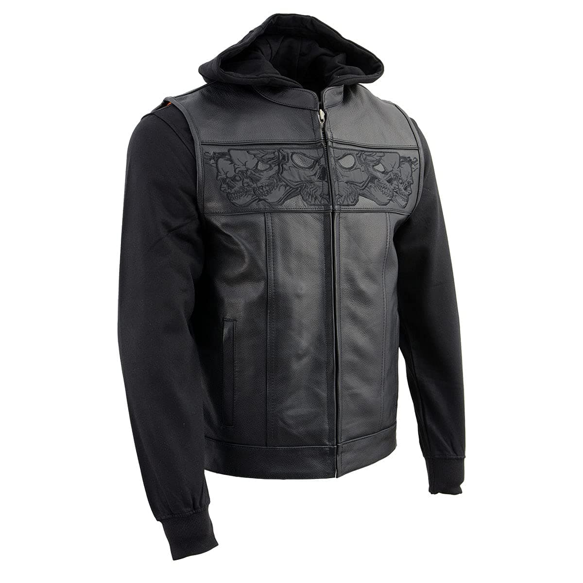Milwaukee Leather MLM3563 Men's Leather Vest w/Removeable Hoodie - Black 2 in 1 Reflective Skulls Motorcycle Vest - 4X-Large