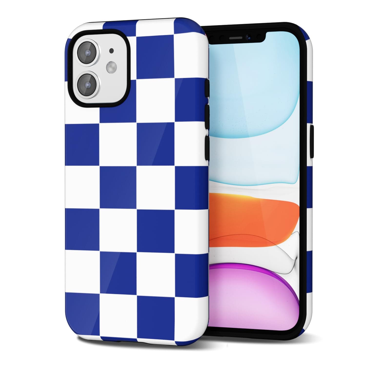 Svanove Checkered Phone Case for iPhone 11 Case Girly, Cute Checkerboard Pattern Case for Women, Aesthetic Trendy Retro Cool Checker Print Design, Slim Thin Hard Shell Plastic Cover, Blue