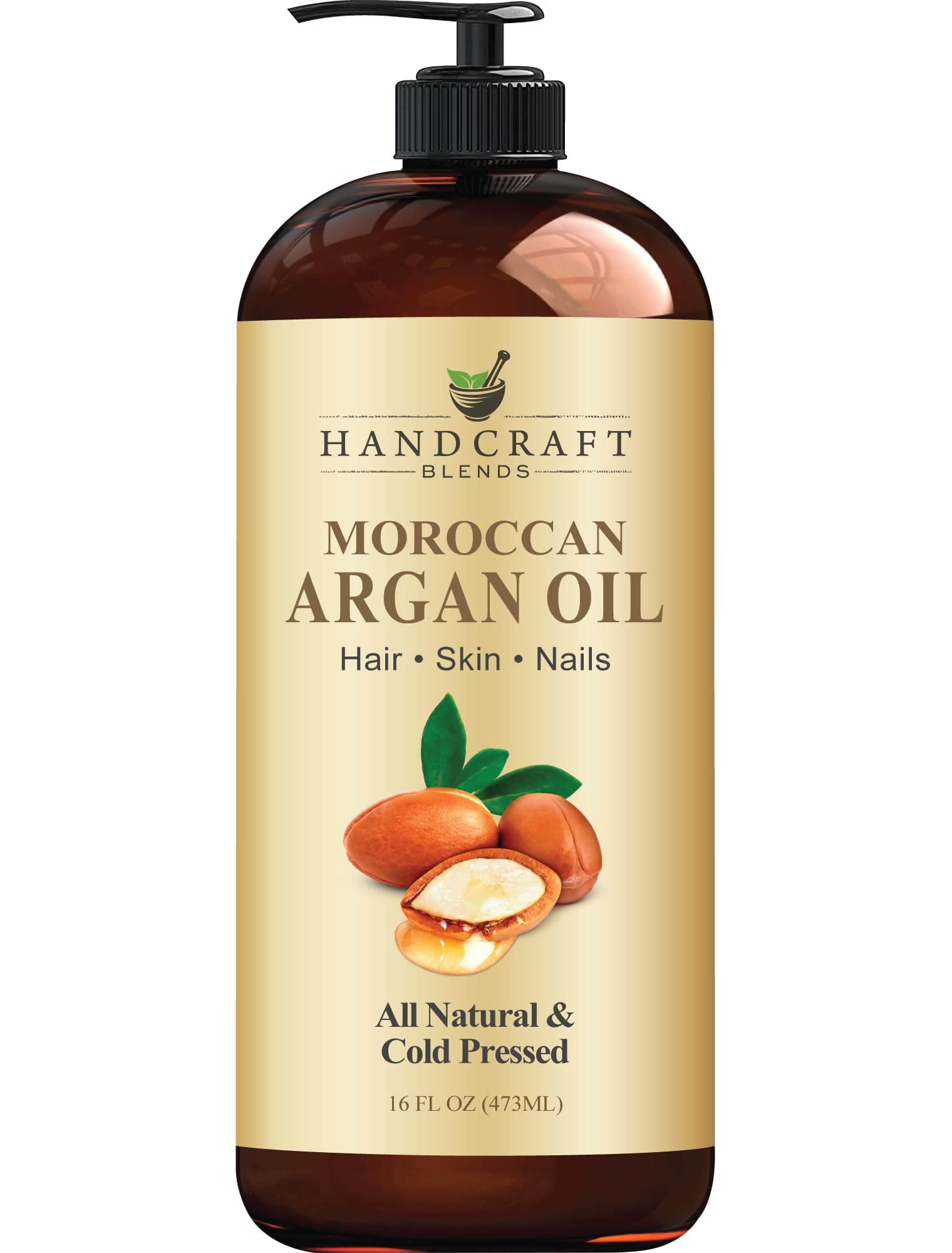 Handcraft Blends Moroccan Argan Oil - 473 ml - 100% Pure and Natural - Premium Grade Carrier Oil for Skin and Hair - Hair and Body - Massage - Cold-Pressed