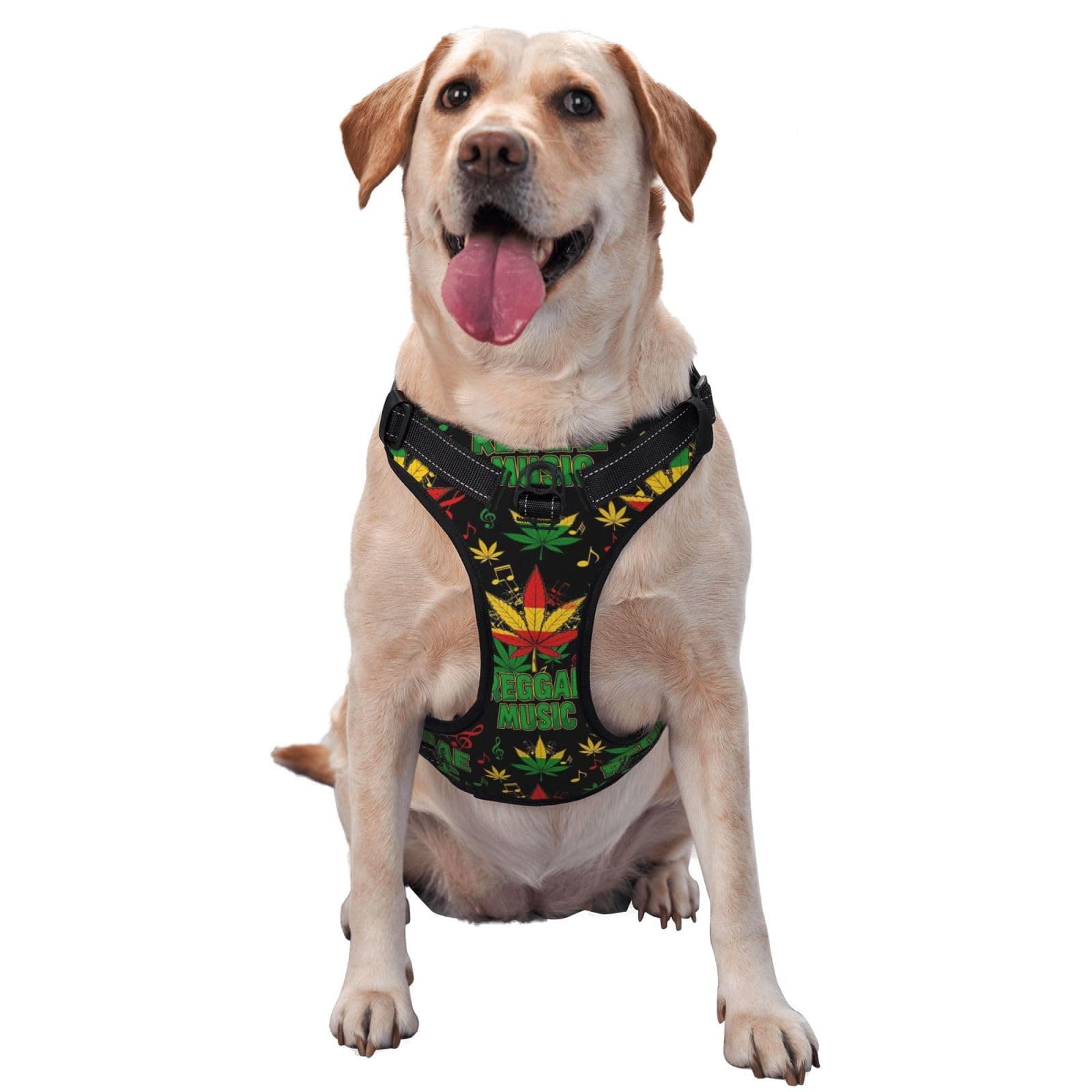 MZERSE Soft Padded Dogs Harness Vest for Medium Large, Reflective Puppy Dog Harness Rasta Flag Weedleaf Leaves Reggae Music, No Pull Puppy Vest Leash Set for Walking Training Running, Small