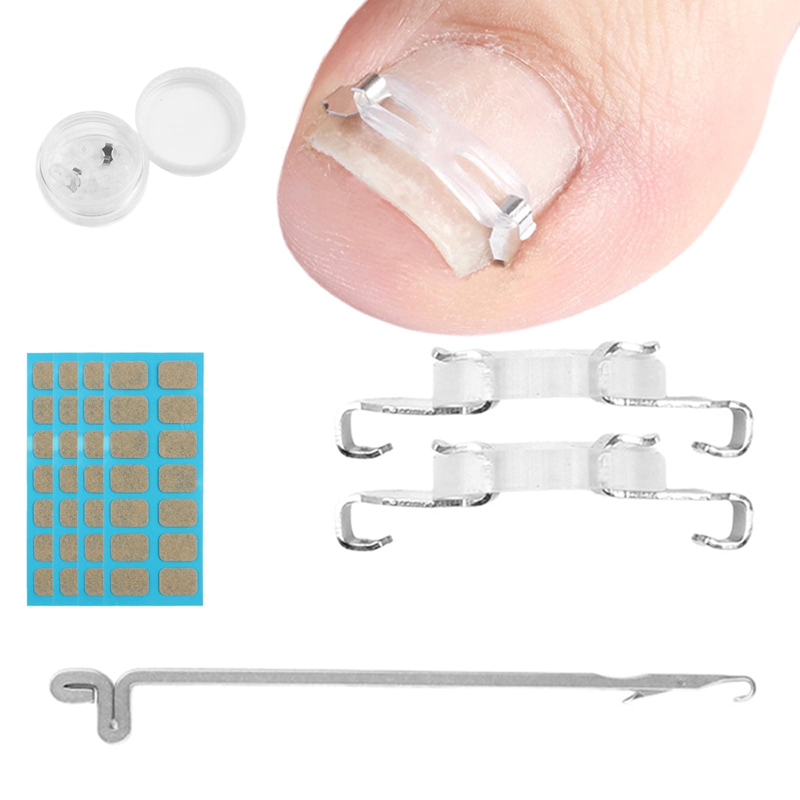 JIUDOUCUO Ingrown Nail Correction Kit, Professional Nail Care Tools with Concealer Tweezers and Adhesive Pads.Four Correcting Tweezers That Can Correct