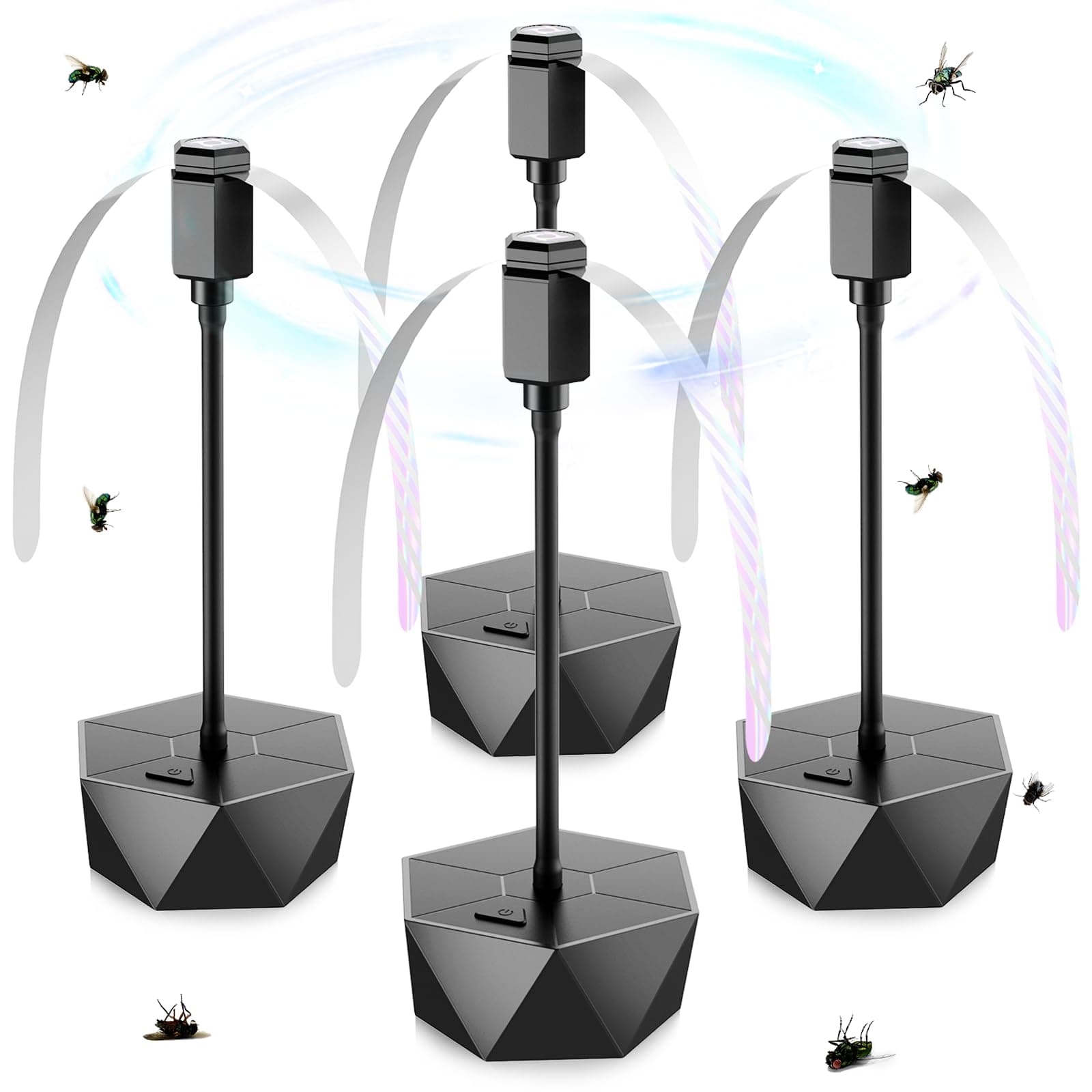 PIMAG Fly Fans for Tables, Fly Repellent Fan Outdoor Indoor Keep Flies Away, Fly Repellent Fans for Tables with Holographic Blades for Picnic, Party, Restaurant, Kitchen, and BBQ, 4 Pack Black