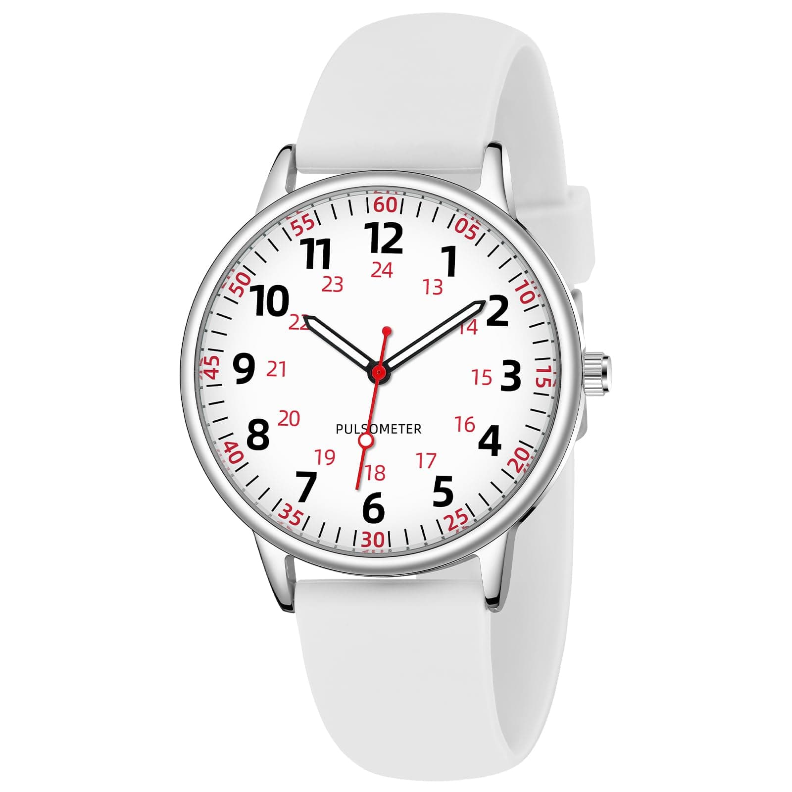 TWOPTION Nurse Watch for Women Waterproof Analog Silicone Watch with Second Hand Nursing Easy Read Dial Nurse Watches(White)