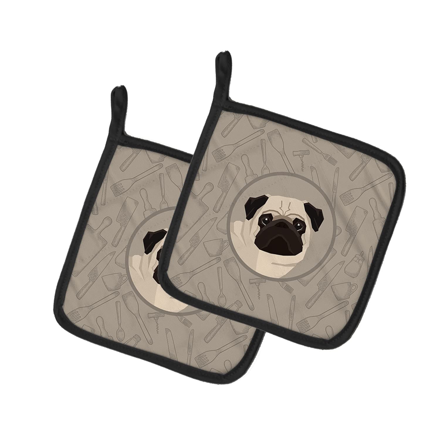 Caroline's Treasures CK2204PTHD Pug in The Kitchen Pair of Pot Holders, 7.5HX7.5W, Multicolor