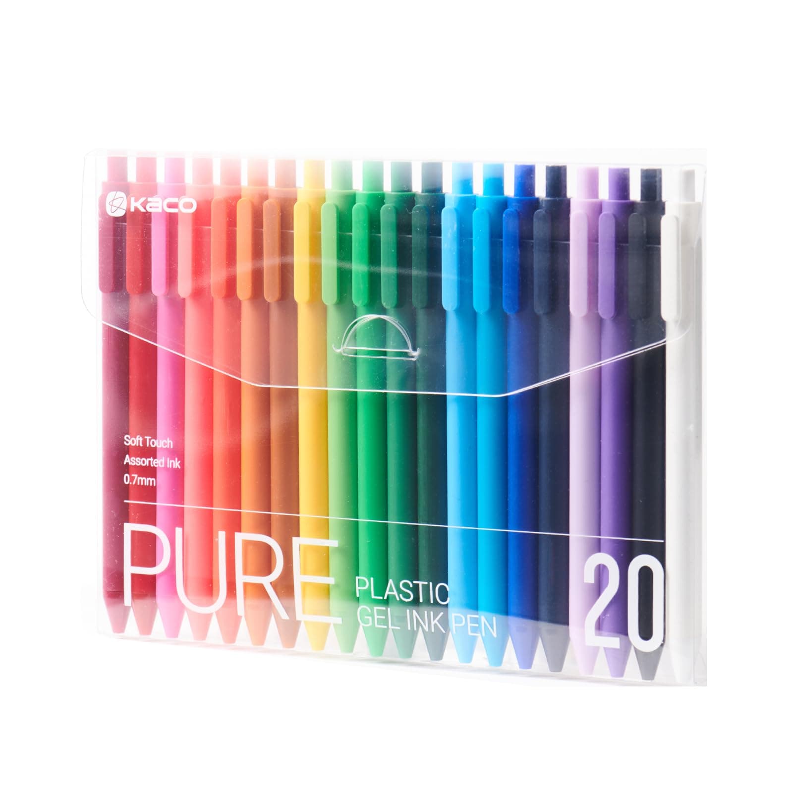Kaco PURE Gel Pens 20 Pieces 0.7 mm Color Ink Retractable Quick Drying