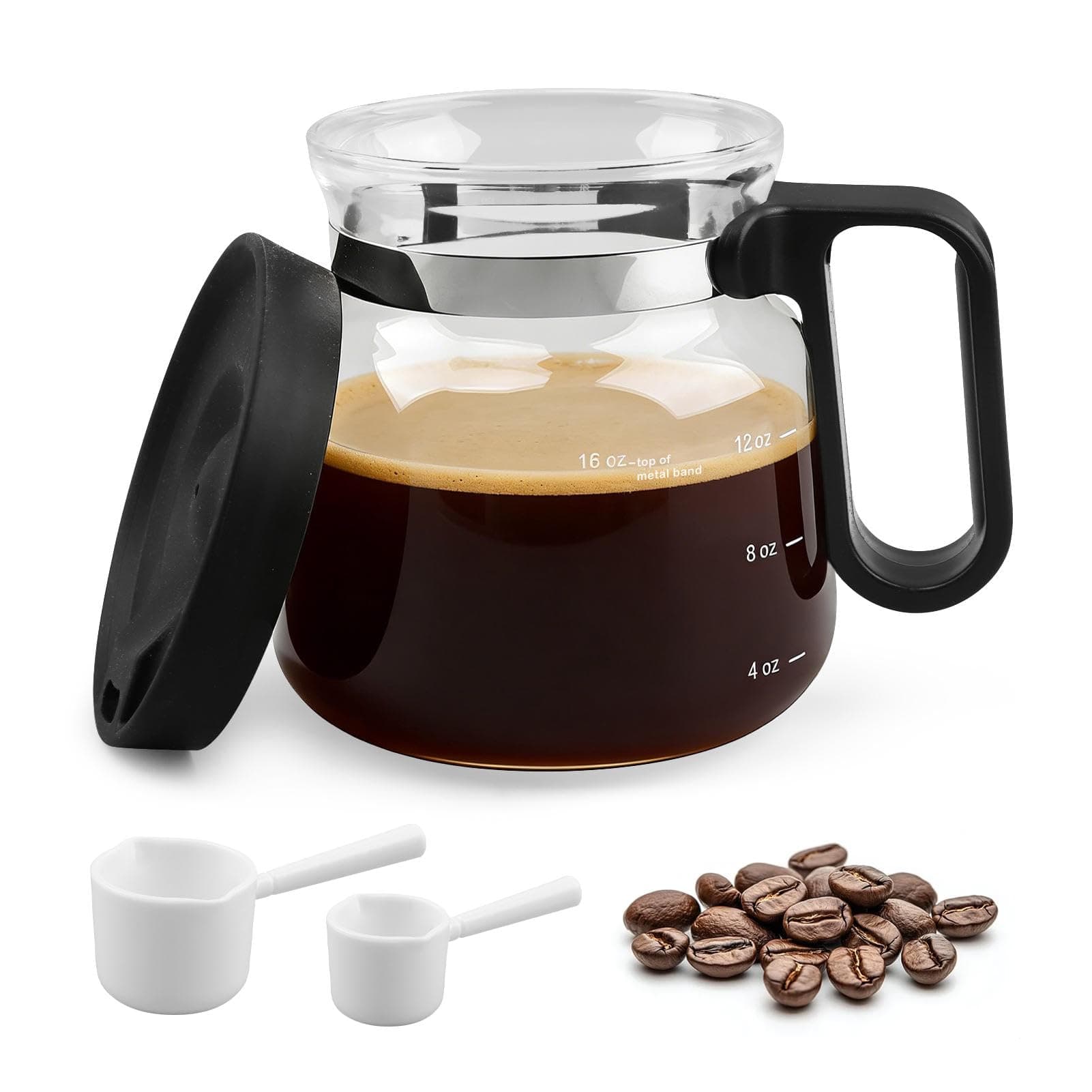 Trenqular 16Oz Coffee Pot Mug Mini Coffee Pot Cup with Spill Proof Lid and 2pcs Coffees Spoon Heatproof Glass Coffees Mug(COLOR:black)
