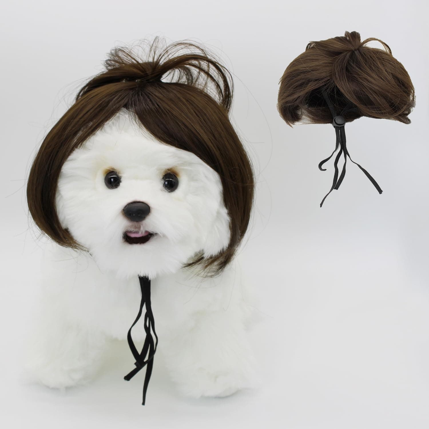 SM4BED Dog Cat Cosplay Wig Pet Costumes with Adjustable Elastic Bands Black Bob Headwear for Halloween Christmas Parties Festivals Small Medium Dogs Cats Headdress