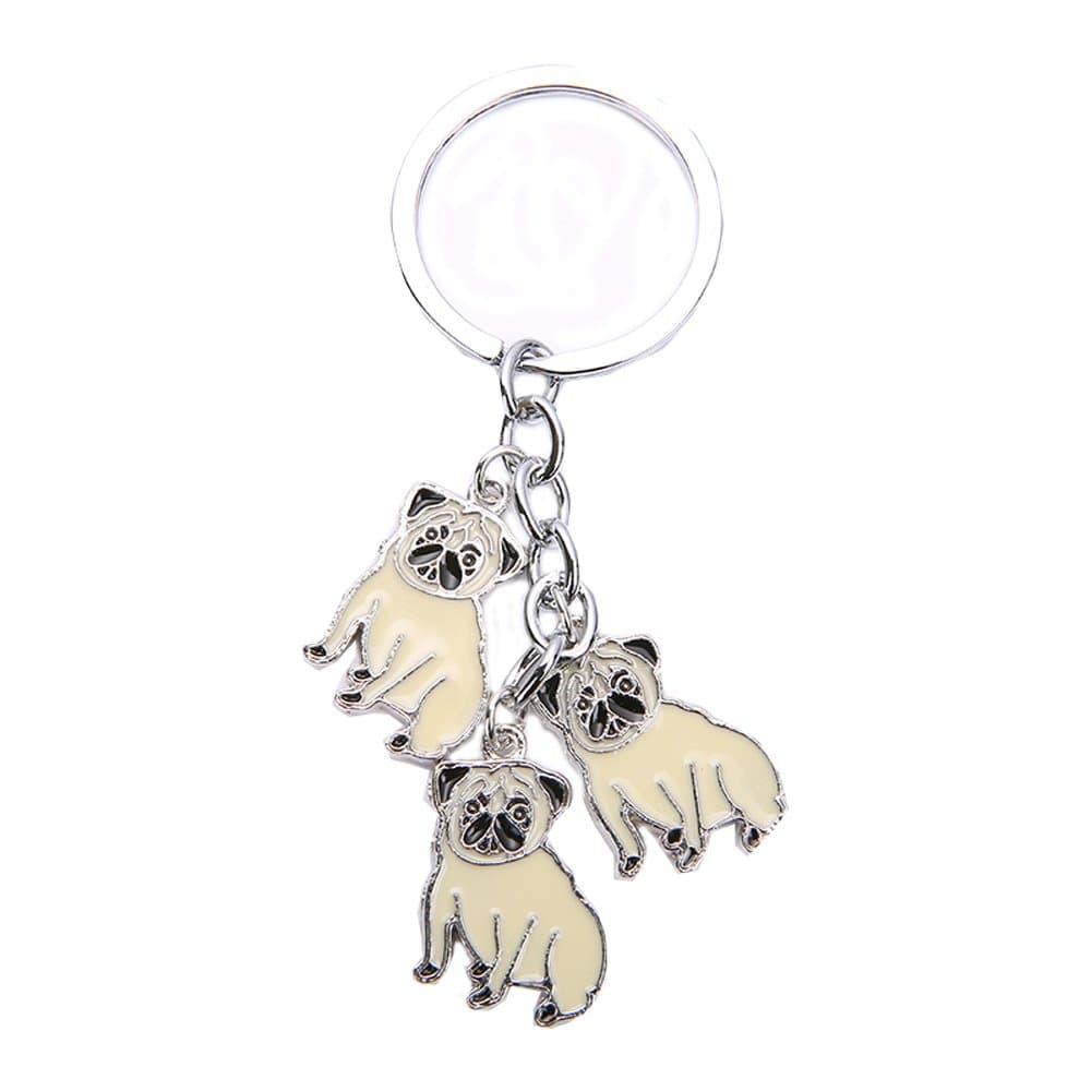 BBEART Dog Keychain, Pet Pendant Key-Ring, Cute Puppy ID Tags Metal Key Ring for Dog Lover (Pug), Pug, 0