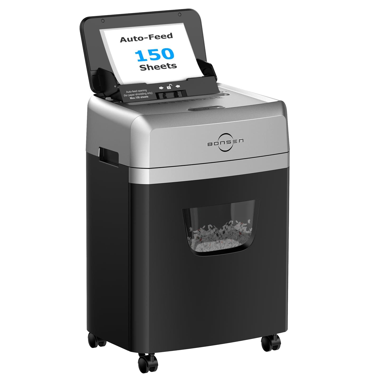 BONSEN 150-Sheet Auto Feed Paper Shredder, 60 Mins Heavy Duty Micro-Cut Shredders for Home Office Use (S3114)