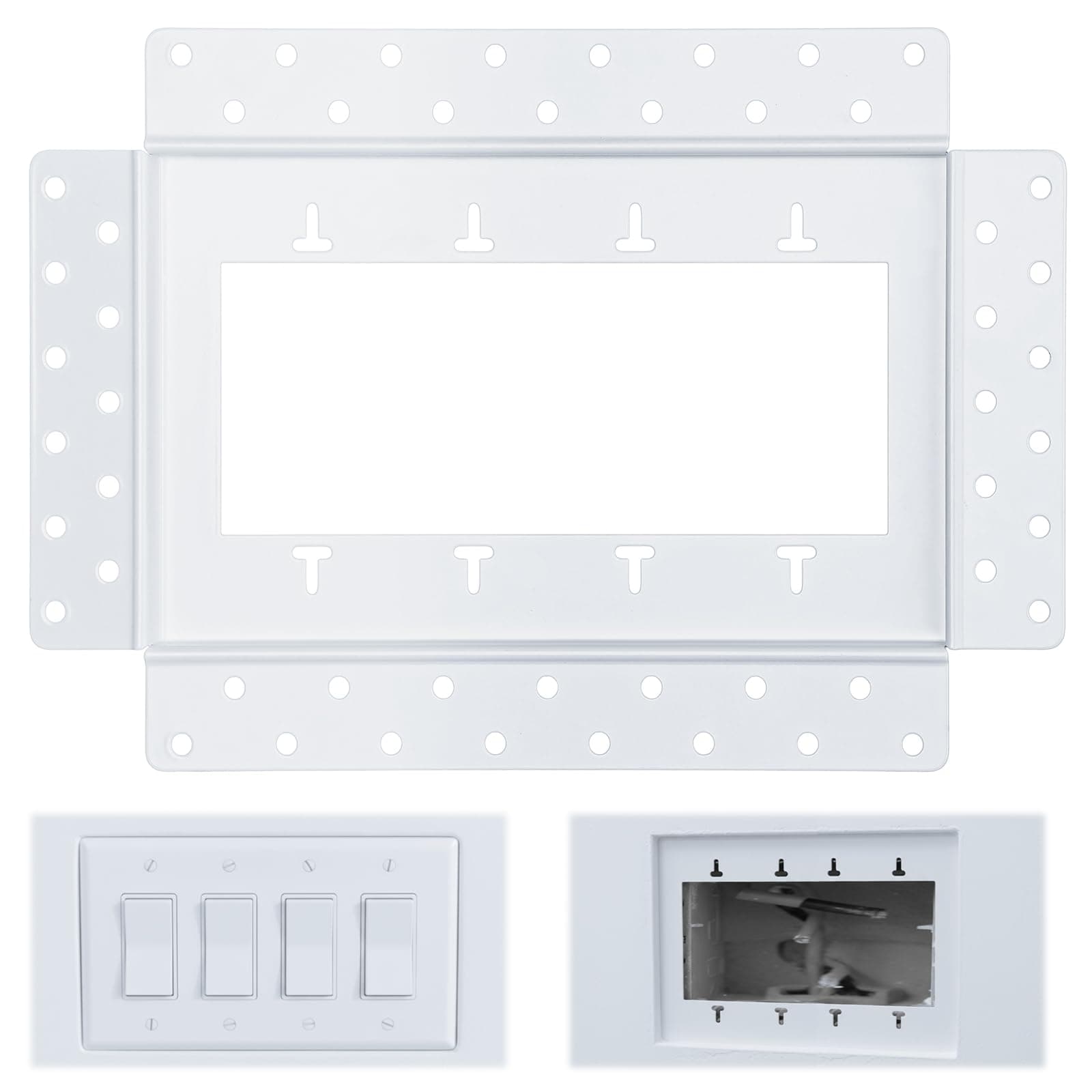 Saysurey 4 Gang Flush Drywall Receptacle Mount, White Wall Plate