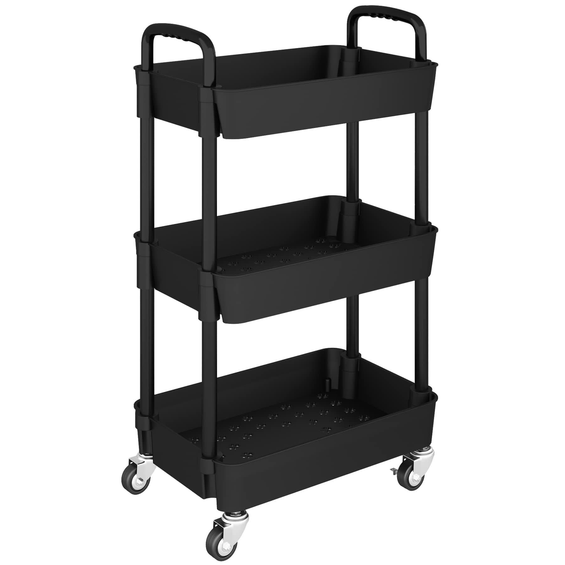 UDEAR 3-Tier Kitchen Rolling Utility Cart,Multifunction Organizer,Black