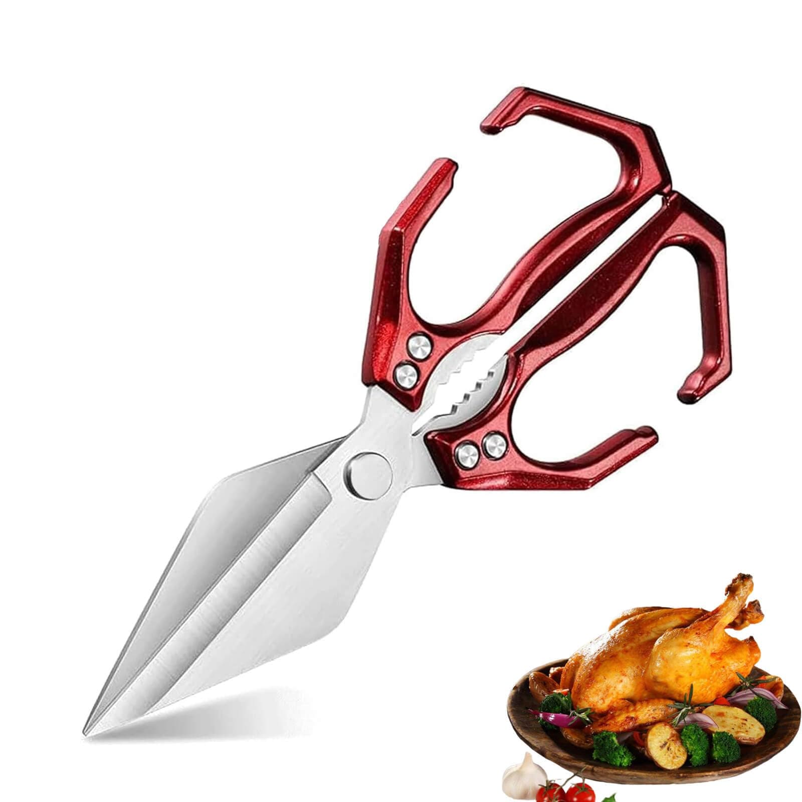 kitotik Multifunctional Heavy-Duty Kitchen Shears, Stainless Steel Kitchen Scissors for Food, Poultry Shears for Handling Meat and Vegetables (Red)