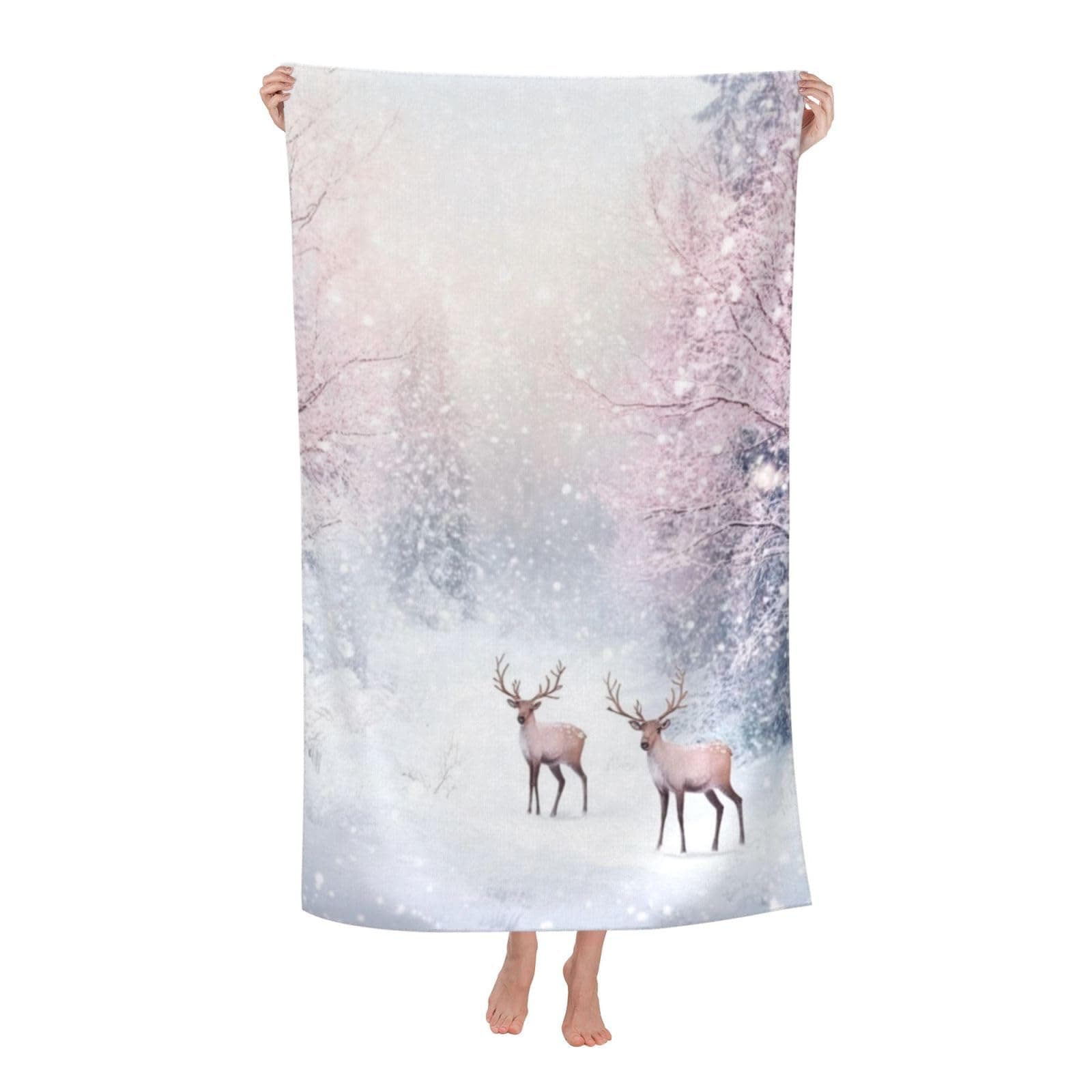 DADABULIU Bath Towel Winter Deer Forest Christmas Beach Towels Soft Absorbent Washcloths Quick Dry Luxury Hotel Quality Towelling for Adults Kids Bathroom Spa Gym Swimming 31.5 x 51.2 Inch Oversized