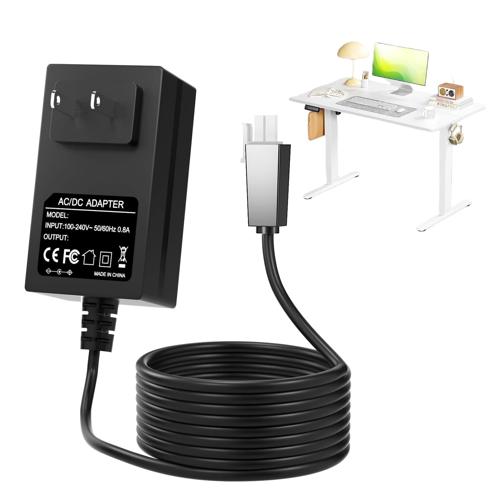 12V 2A Standing Desk Power Cord Compatible with 12V Standing Desk Single Motor Power Supply, Max 24W (Not Compatible with 29V)