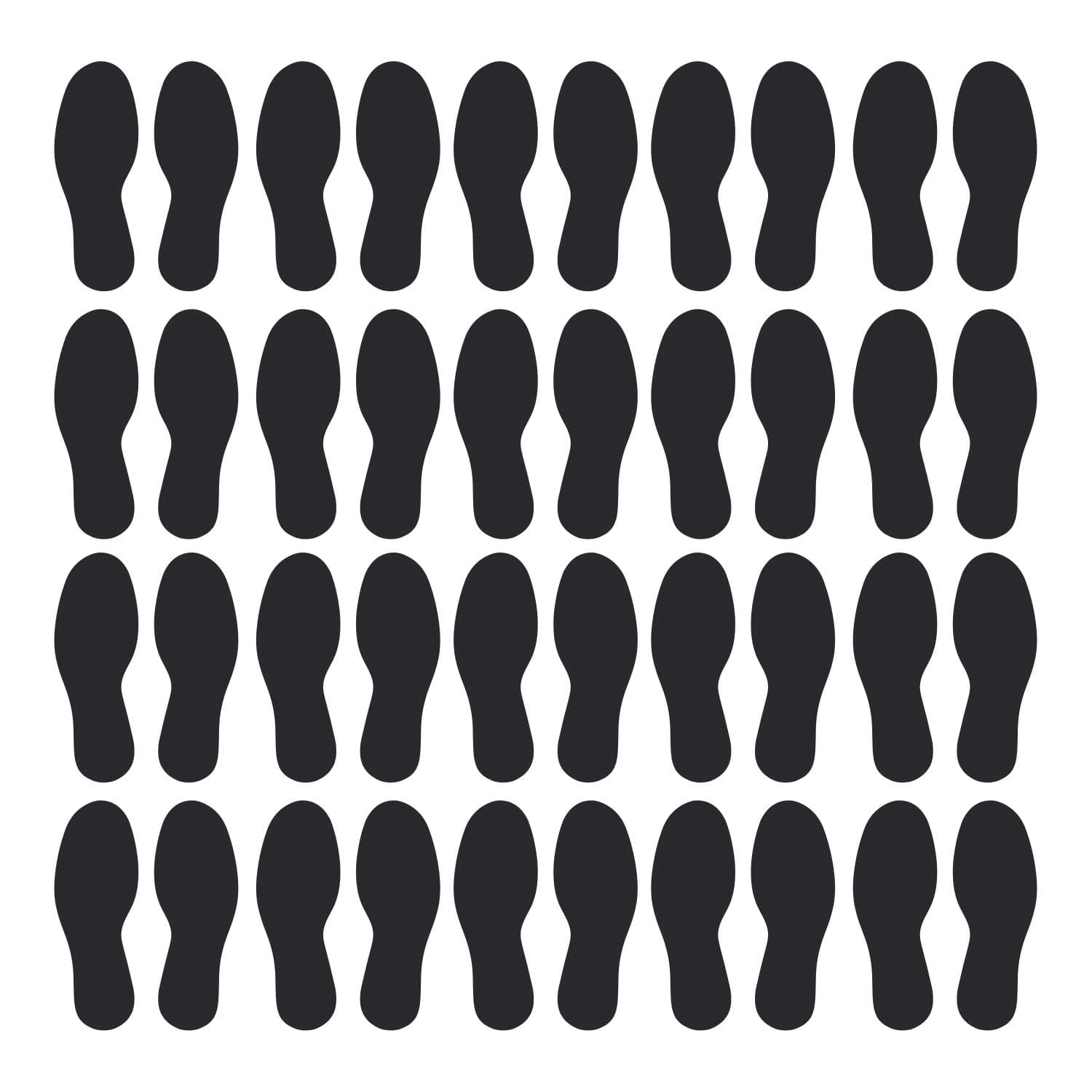 LiteMark Removable Matte Finish Black 10.5 Inch Large Footprint Decal Vinyl Stickers | Great for Floors, Ceilings, Walls, and Most Smooth Surfaces | Pack of 40 Footprints (20 Pairs)