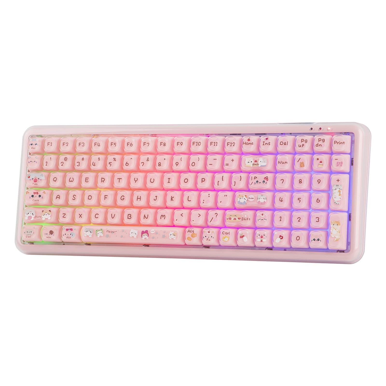MechLands X Maorbeng X100 PRO Membrane Gaming Keyboard with Number Pad, RGB Backlits, Wireless Computer Keyboard with 5000mAh Battery, BT/2.4G/USB-C Wired, 96% Layout for Windows/Mac/PC (Pink)