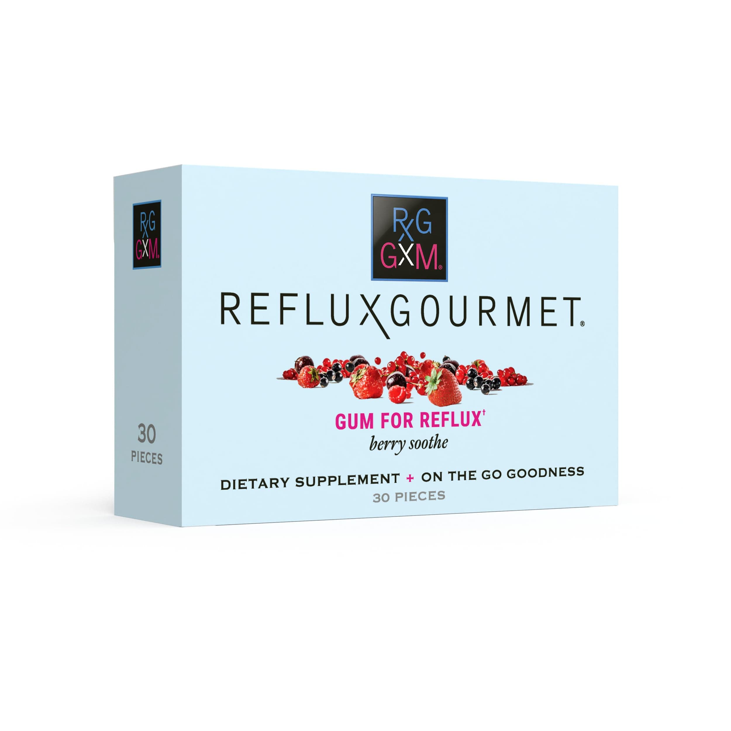Reflux Gourmet Berry Soothe Gum Alginate Therapy Sodium Bicarbonate Gum for Acid Reflux, Oral, Cognitive, and Digestive Support, Natural with Ginger, Celeriac and Aloe, Sugar Free, Gluten Free, Vegan