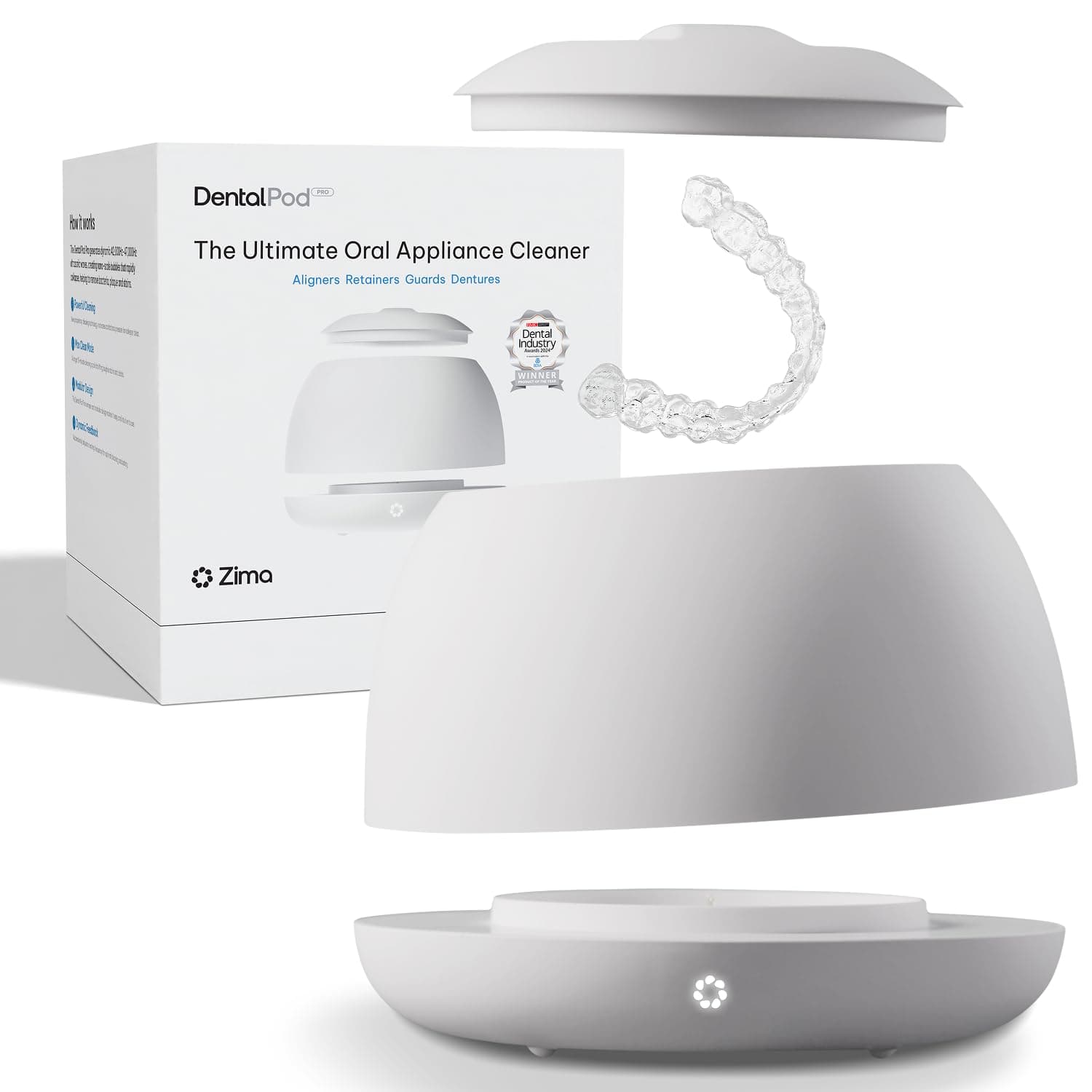Zima Dental Pod PRO: New Ultrasonic Retainer Cleaner Machine. Market-Leading, Best Aligner, Nightguard, Mouthguard, Denture, Ultrasonic Cleaner with Increased Power. Engineered in London.