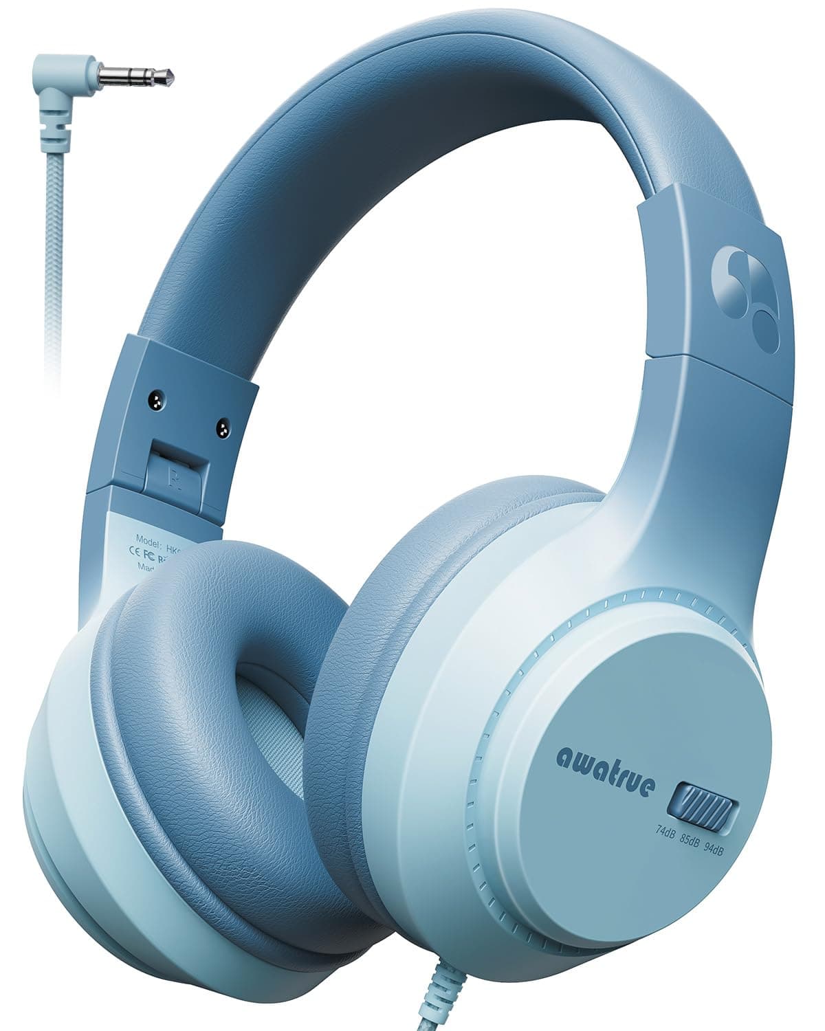 awatrue Kids Headphones, 74/85/94dB Volume Limiter, Foldable Wired Over Ear Headphones for Travel, 3.5mm Jack, Toddler Headphones for School, Chromebook, iPad, Tablet