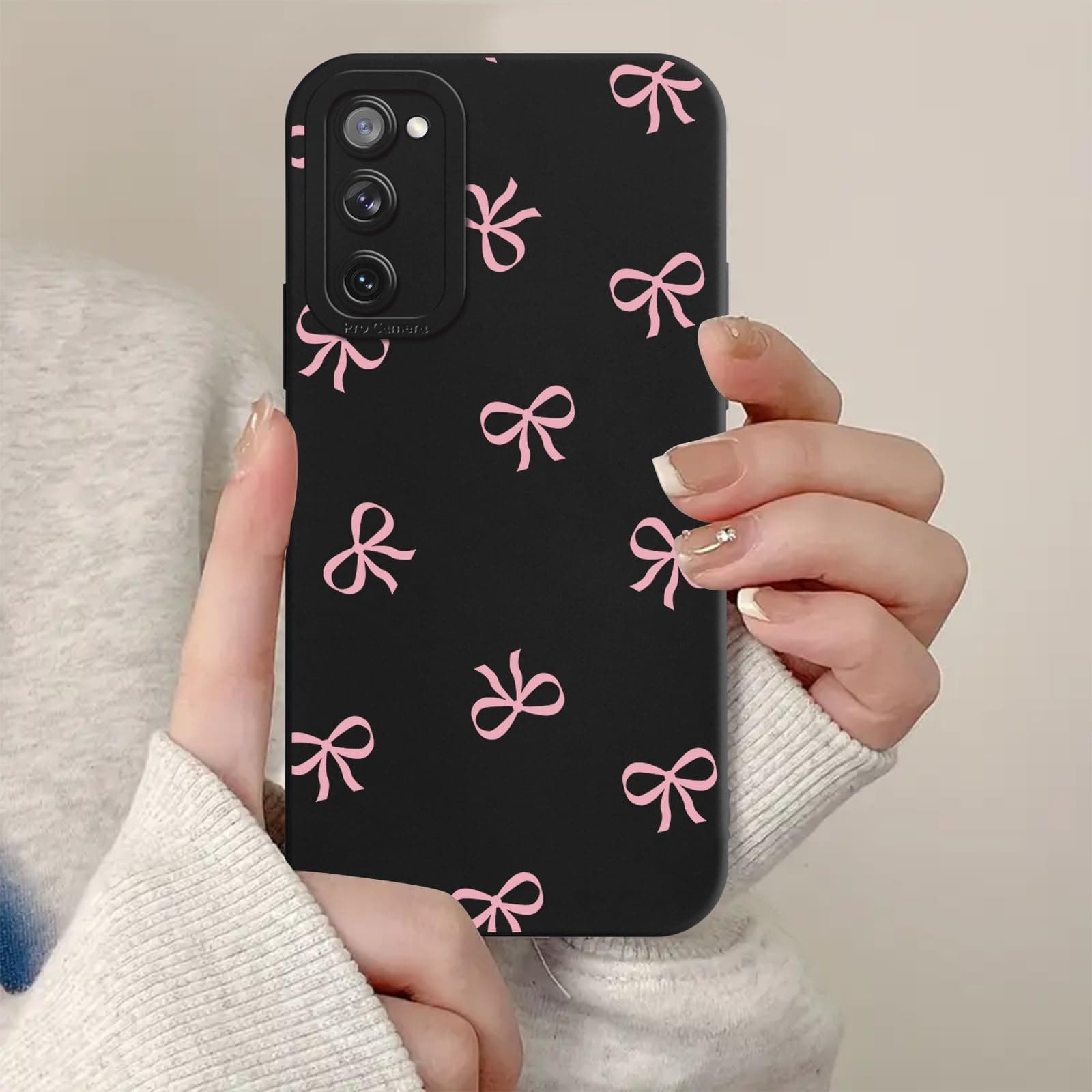Zrutru Pink Bow Phone Case for Samsung Galaxy S20 FE 5G/S20 Lite Case Cute Ribbon Bowknot Pattern Aesthetic Funda,Raised Bumper Shockproof Silicone TPU Cover for Women Girls for Samsung S20 FE 6.5"