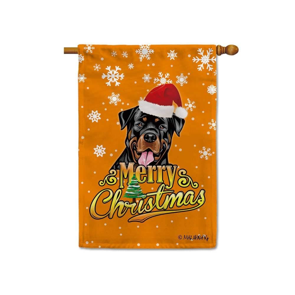 MALIHONG Merry Christmas Cute Dog House Flag Rottweiler in Santa Hat Orange Puppy Christmas Banner for Indoor and Outdoor Decor 28x40 Inch Printed Double Sided