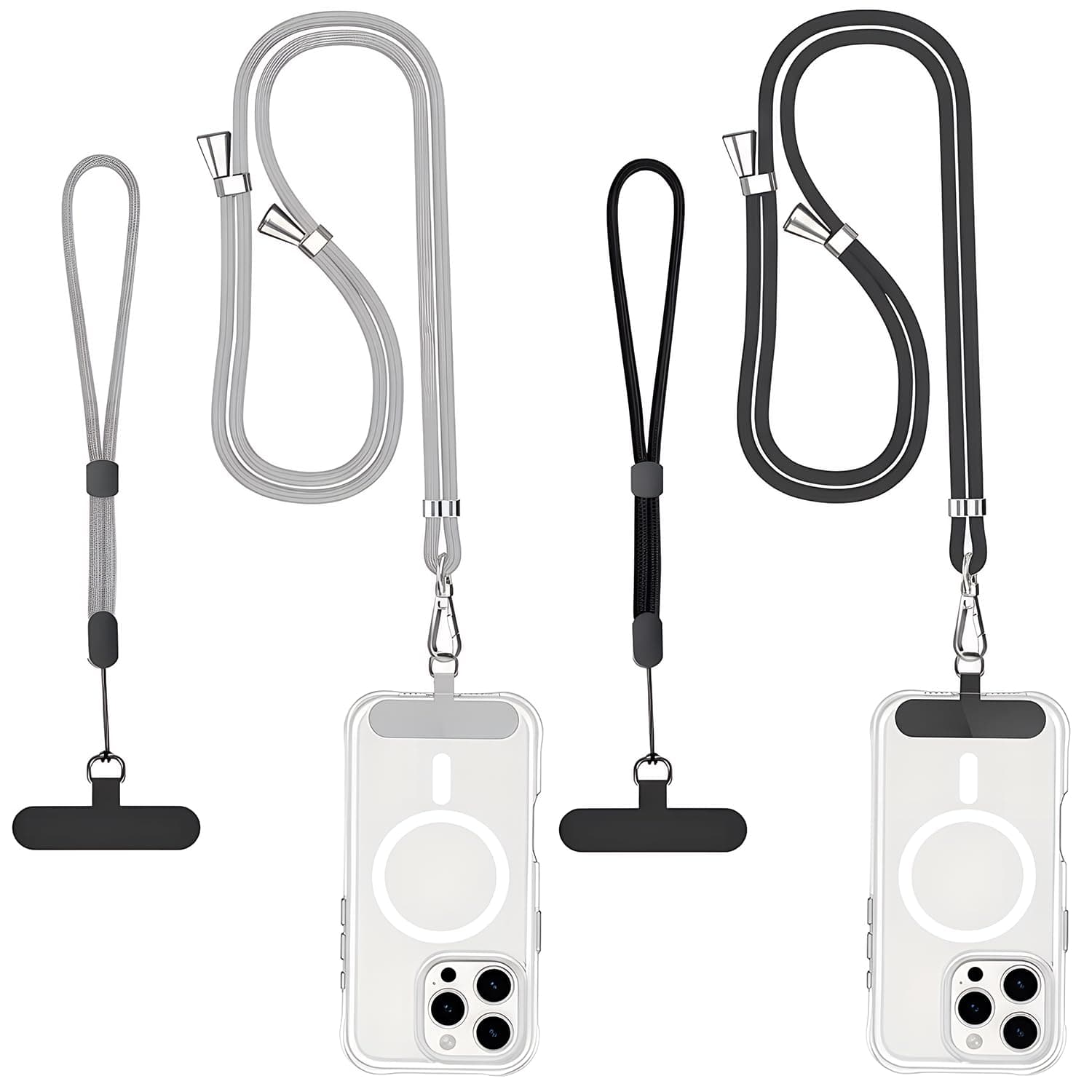 Phone Lanyard Crossbody and Phones Wrist Strap Set, 2 Pack Adjustable Double Buckle Nylon Neck Lanyard for Phone,2 phone Lanyards Wrist,with 4 Pcs Pads,Compatiblefor All Phones Use(Black&Gray)