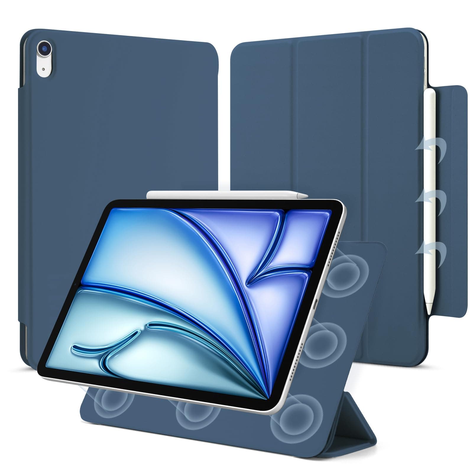 Dwopar for iPad Air 13 inch M4/M3/M2 Case (2026/2025/2024,Model A3268/A3269/A3271), Auto Sleep/Wake and Magnetic Closure, Trifold Stand Case, PU Leather Cover, Support Apple Pencil Pro, Dark Blue