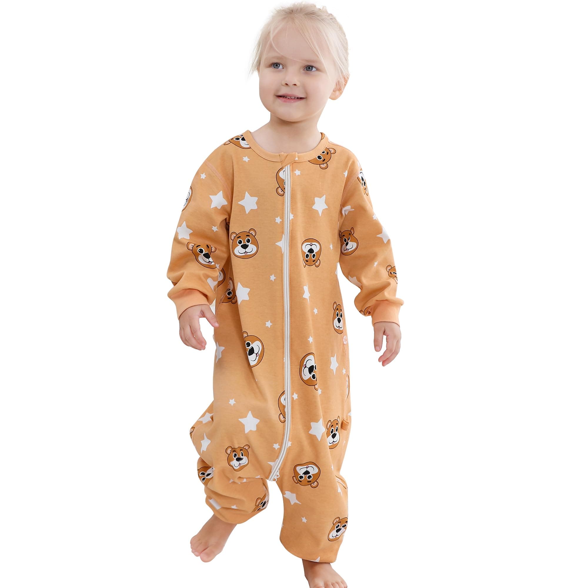 MICHLEY Baby Sleeping Sack with Legs Cotton Long Sleeve Toddler Wearable Blanket Sleeping Bag 6-18 Months, Brown Bear