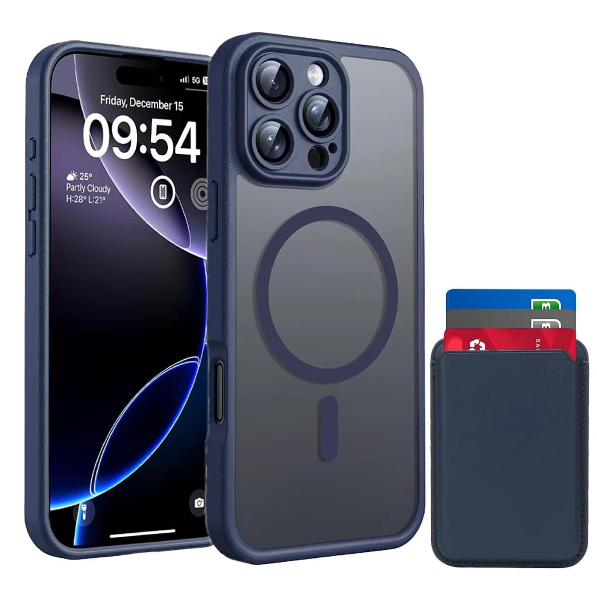 MOOYAACASE 2-in-1 Magnetic for iPhone 16 Pro Max case|Built in (1 Magnetic Wallet+1 Phone case)|Case with Full Camera Bump Coverage| Translucent and Matte Skin (Blue, iPhone 16 Pro Max)