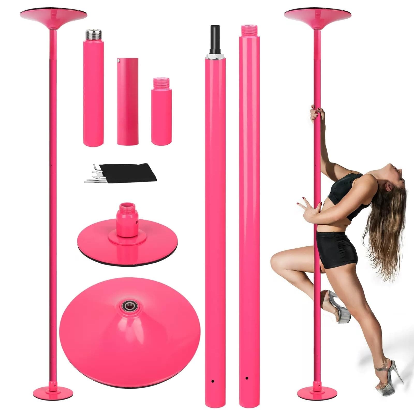 Professional Stripper Pole 45mm, Removable Fitness Exercise Dance Pole, Portable Spinning & Static Dancing Pole, Adjustable Height for Home Fitness, Exercise, Bar, Gym, Party (Color : Pink)