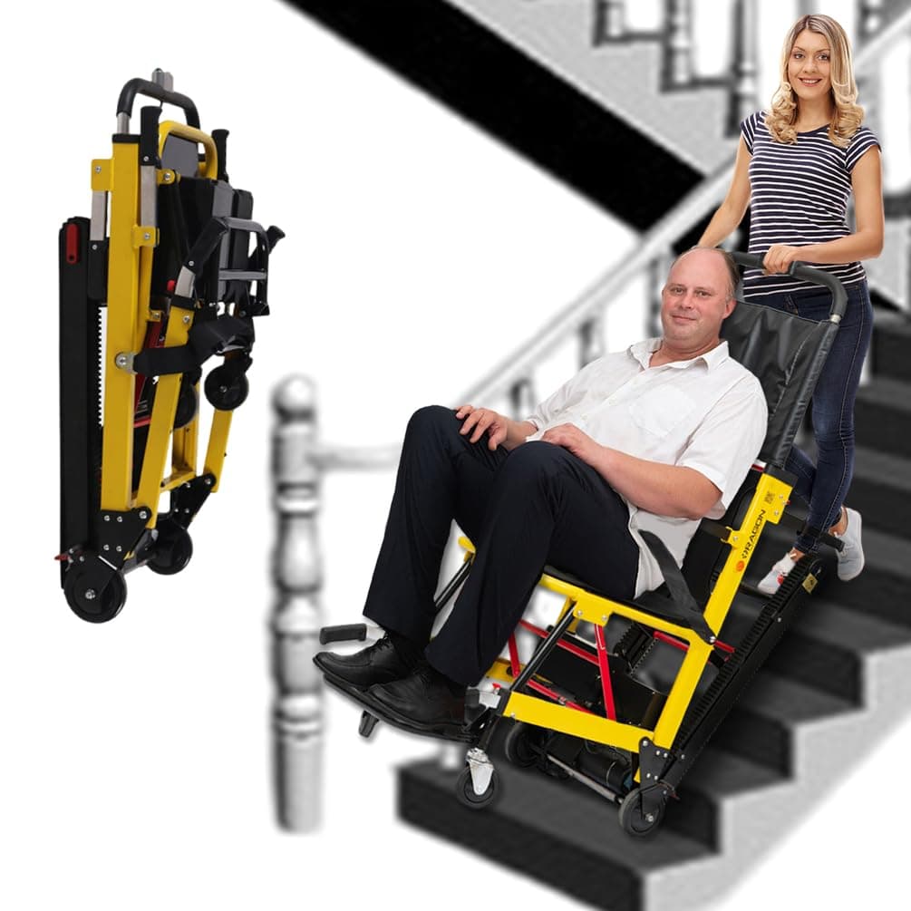 AIBOTY Electric Stair Climbing Wheelchair, Foldable Aluminum Alloy Stair Lift Chair with 24V/13Ah Battery, Rubber Tracks, Portable Evacuation Stair Chair for Elderly & Disabled (Yellow)