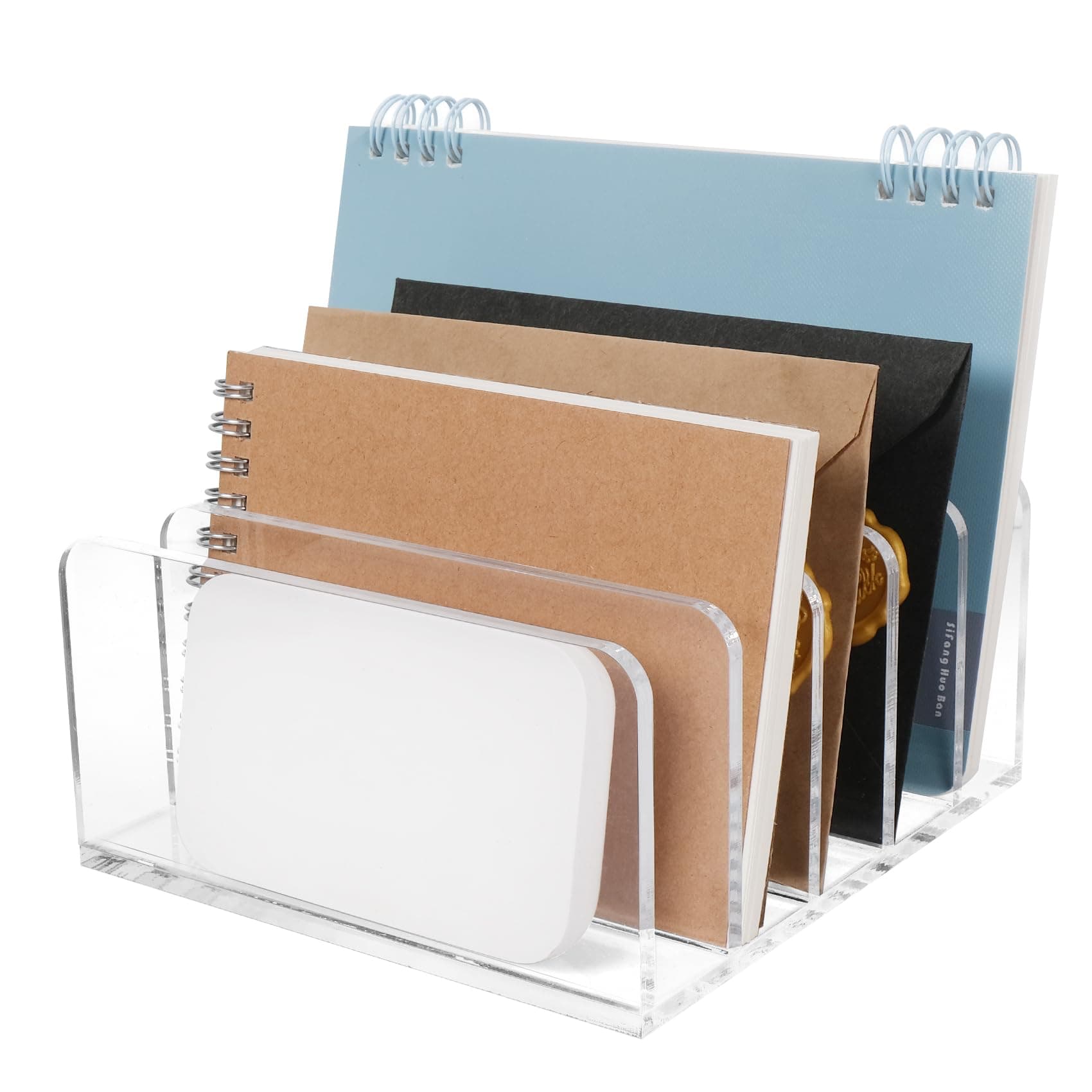 Acrylic Mail Organizer File Holder for Desk, 5 Compartments Clear Desk Organizer Desktop Vertical Letter Sorter for Envelopes, Bill, Document, Notebook,Countertop Folder for Office, Home & School,1 PC