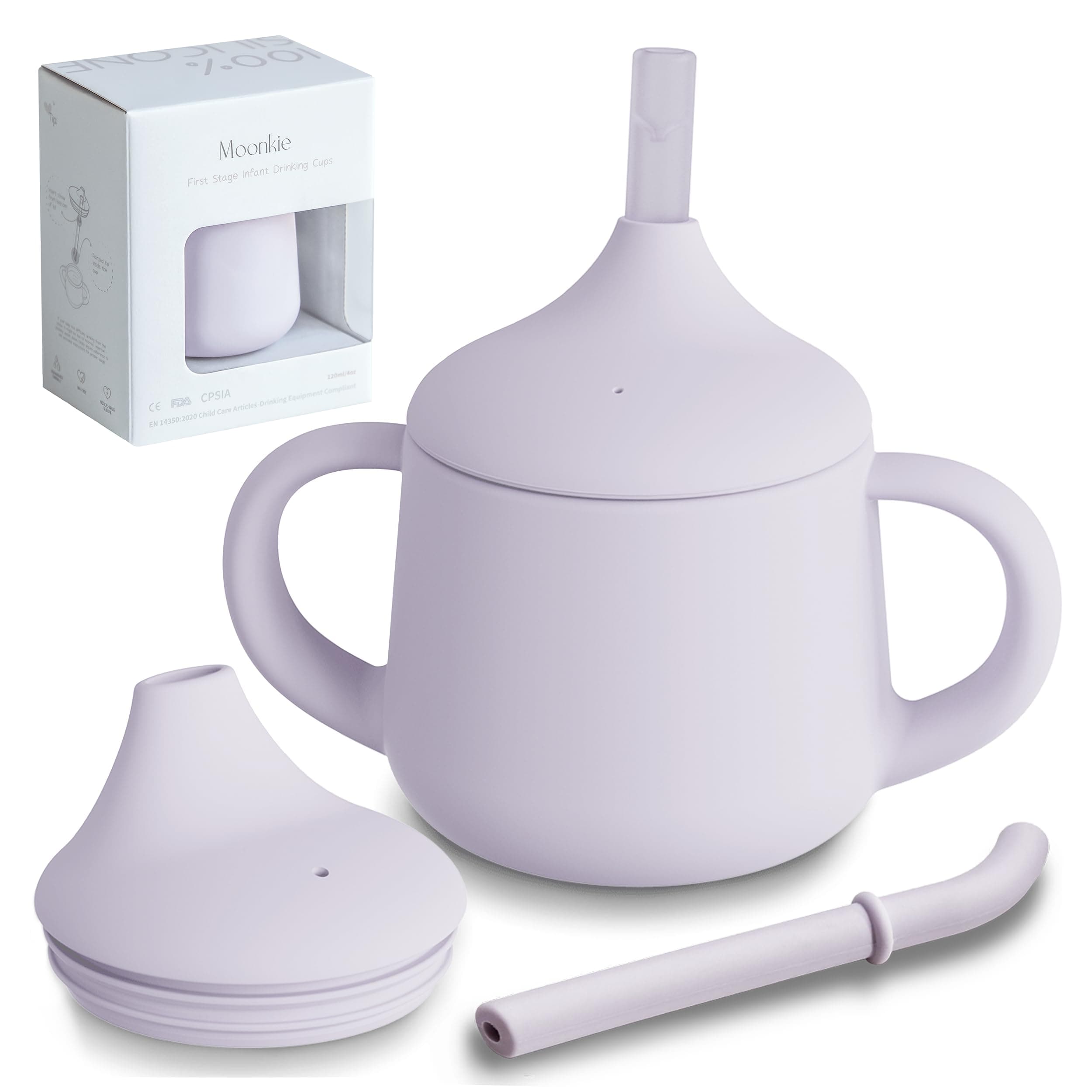 Moonkie Silicone Baby Sippy Cups | Straw Cup Baby | Toddler Cup with Straw | 3 Stages Training Cup for Baby Infants Toddlers and Kid, 4 oz(Mauve)