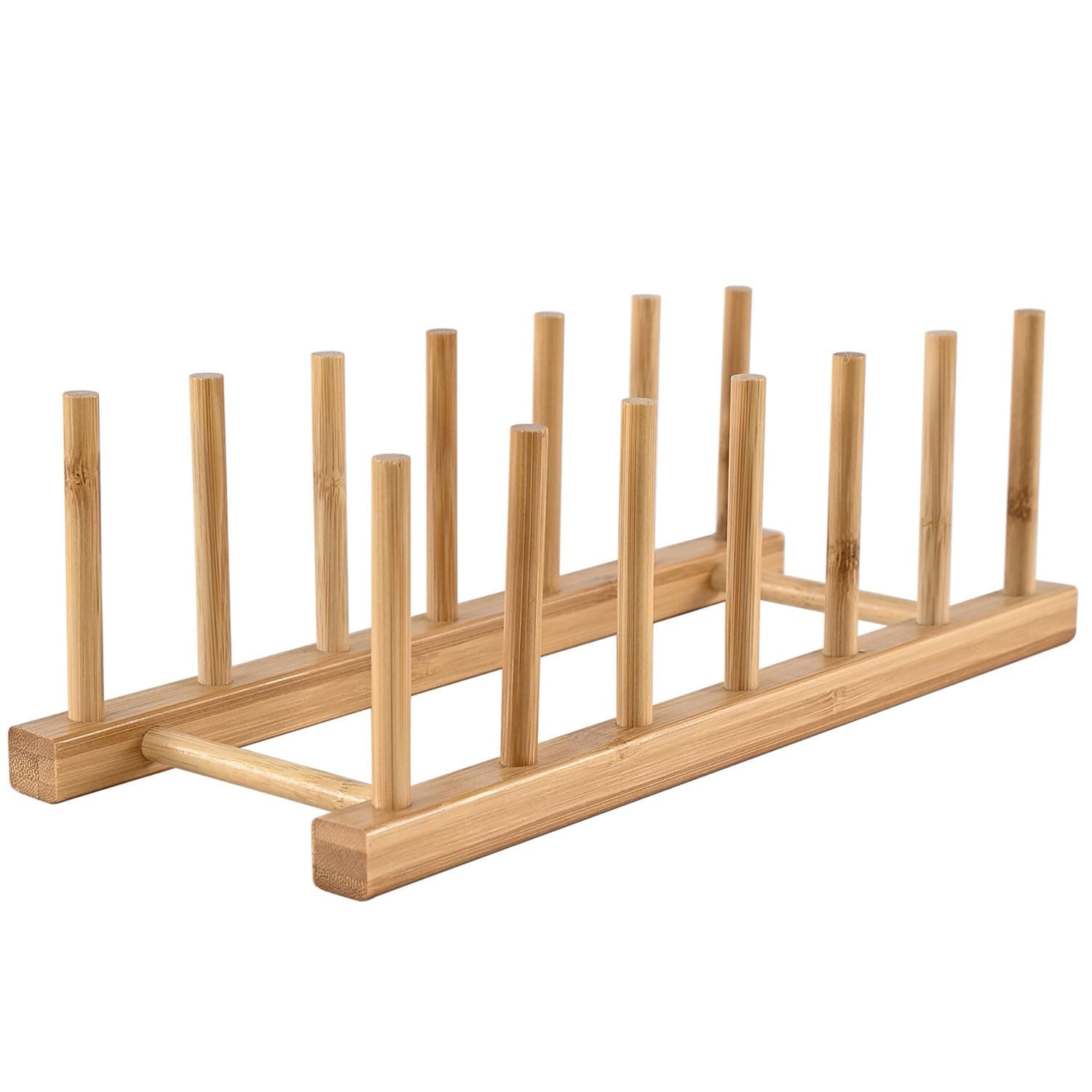 INNERNEED Bamboo Wooden Dish Rack, Vertical Plate & Lid Organizer