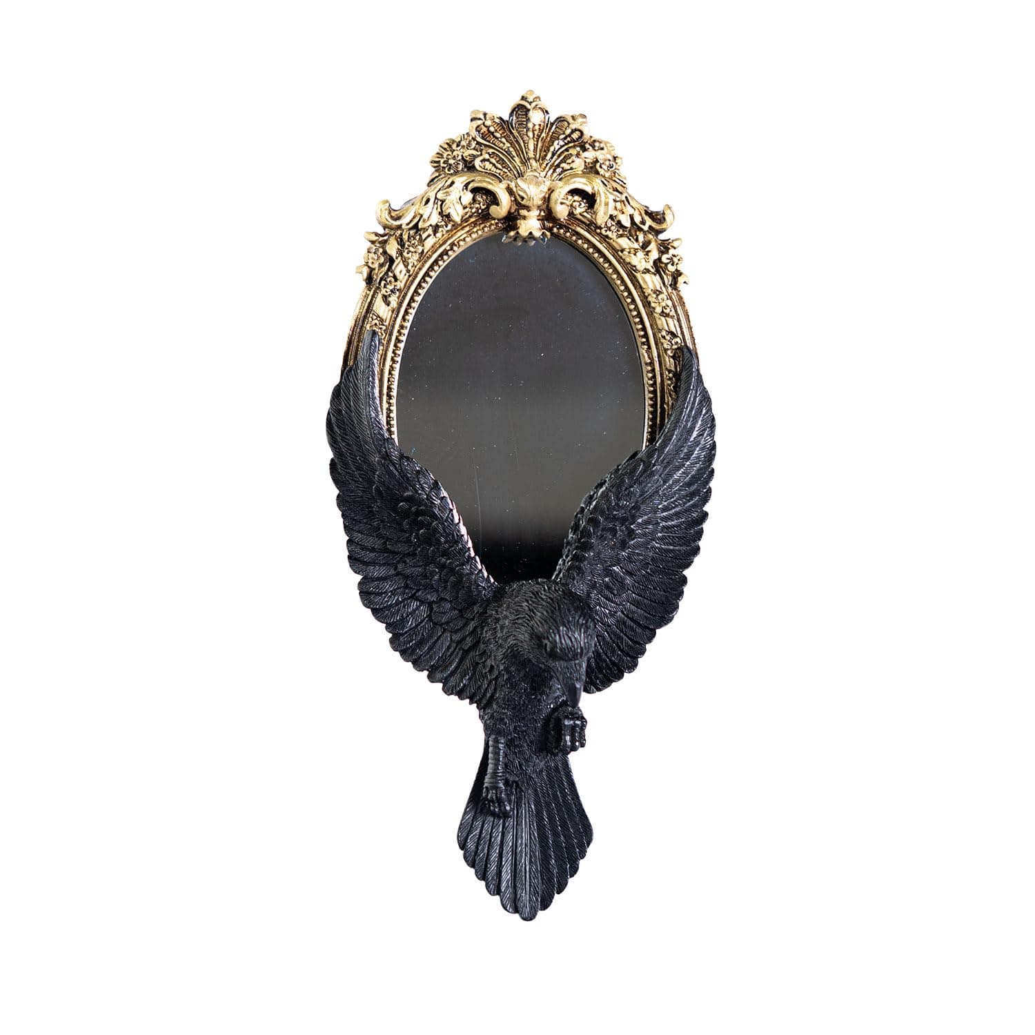 Pacific Giftware Raven's Gaze Hand Held Mirror, Antique Gold Baroque Style, Victorian Gothic Elegance