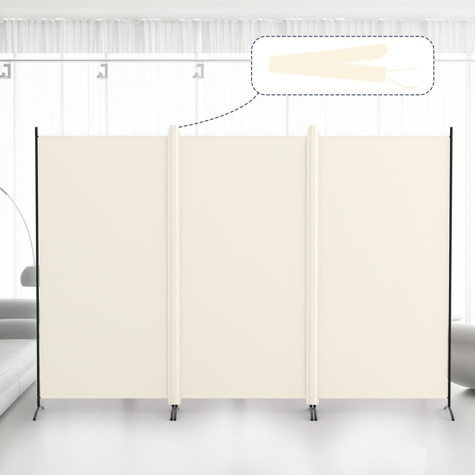 Kokorona 3 Panel Room Divider, 6FT Tall Folding Privacy Screen Wall Dividers, Portable Privacy Screen Freestanding Room Divider for Room Separation, Included - Cover Strips, 102''W x 71''H, Beige