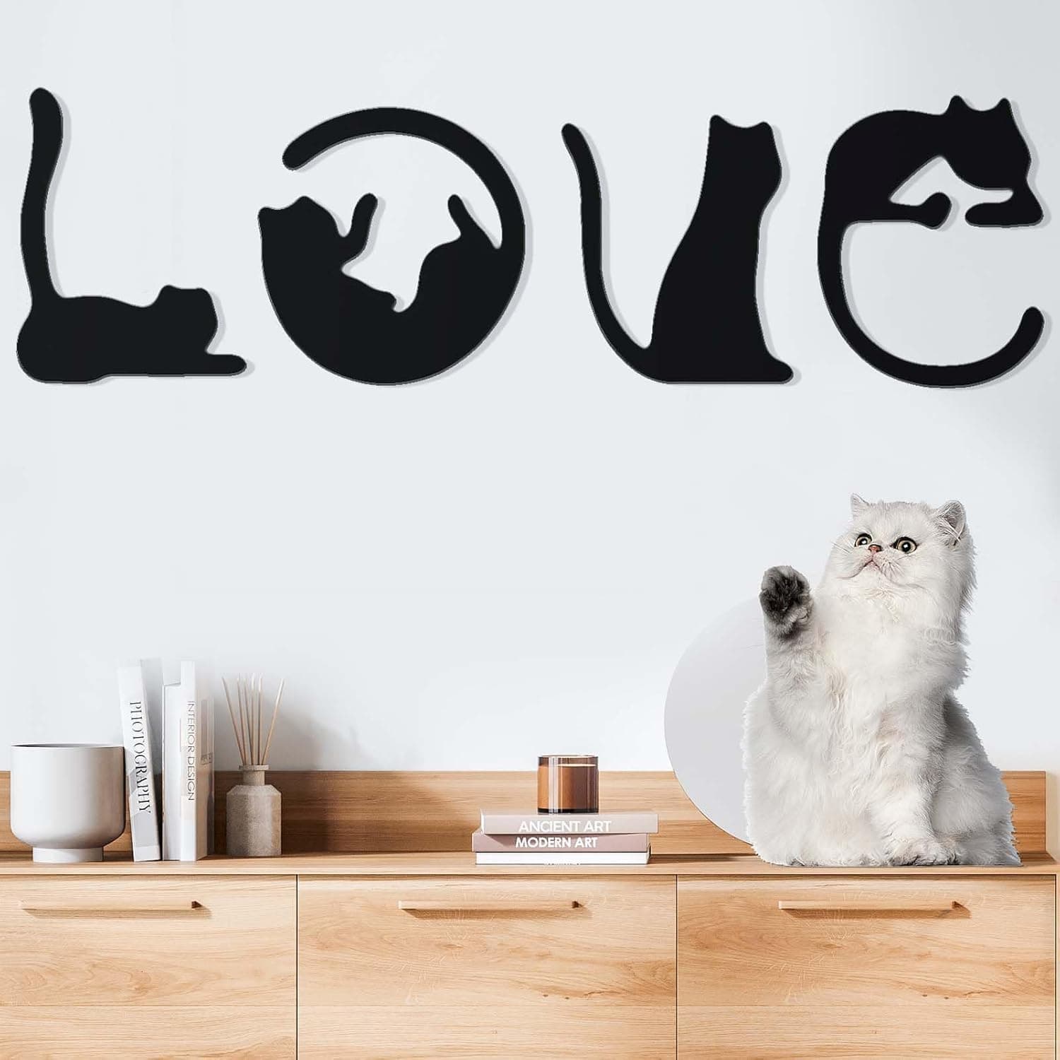 Set of 4 Black Metal Cat Wall Art, 3D Modern Metal Wall Decor, Black Cat Wall Sculpture for Living Room Love Signs for Home Decor, Mother's Day Birthday White Elephant Gifts for Women Men
