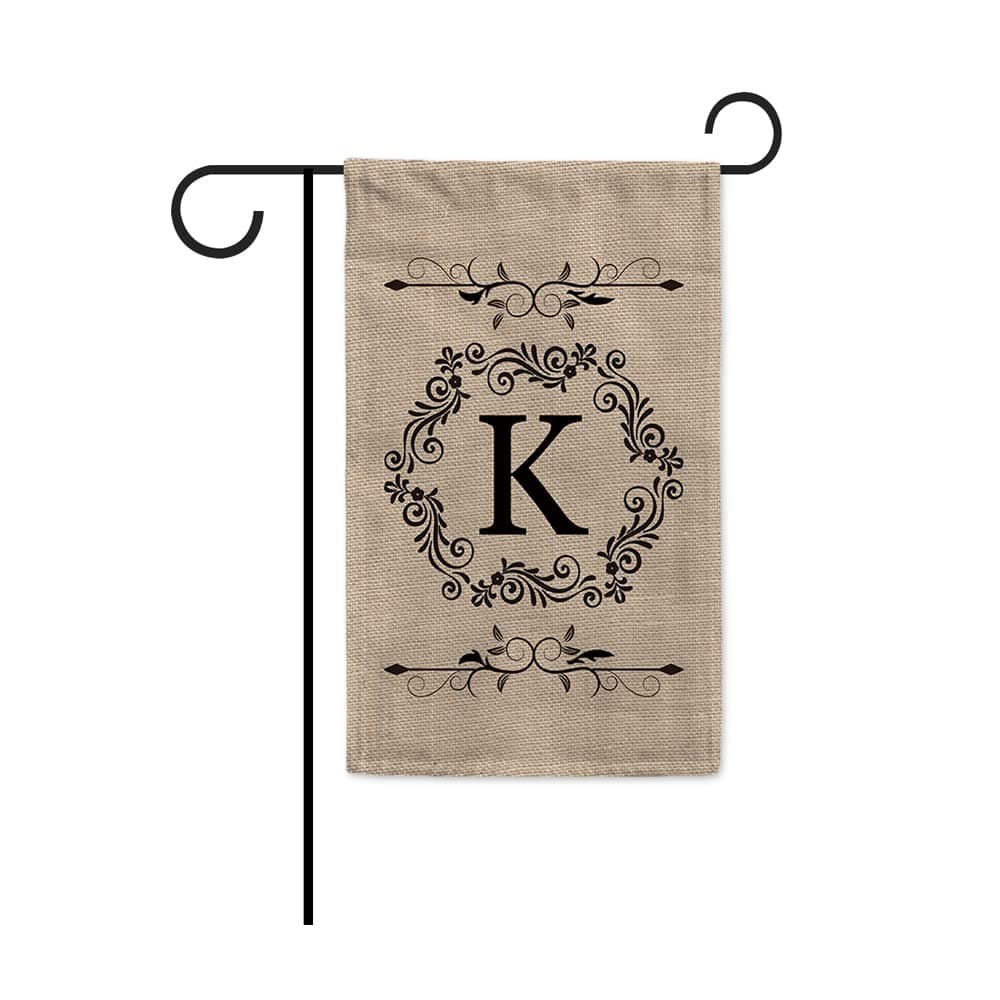 MALIHONG Welcome Garden Flag Vintage Floral Wreath Monogram Initail Letter K Ployester Flag for Home Decor 12.5X18 Inch Printed Double Sided