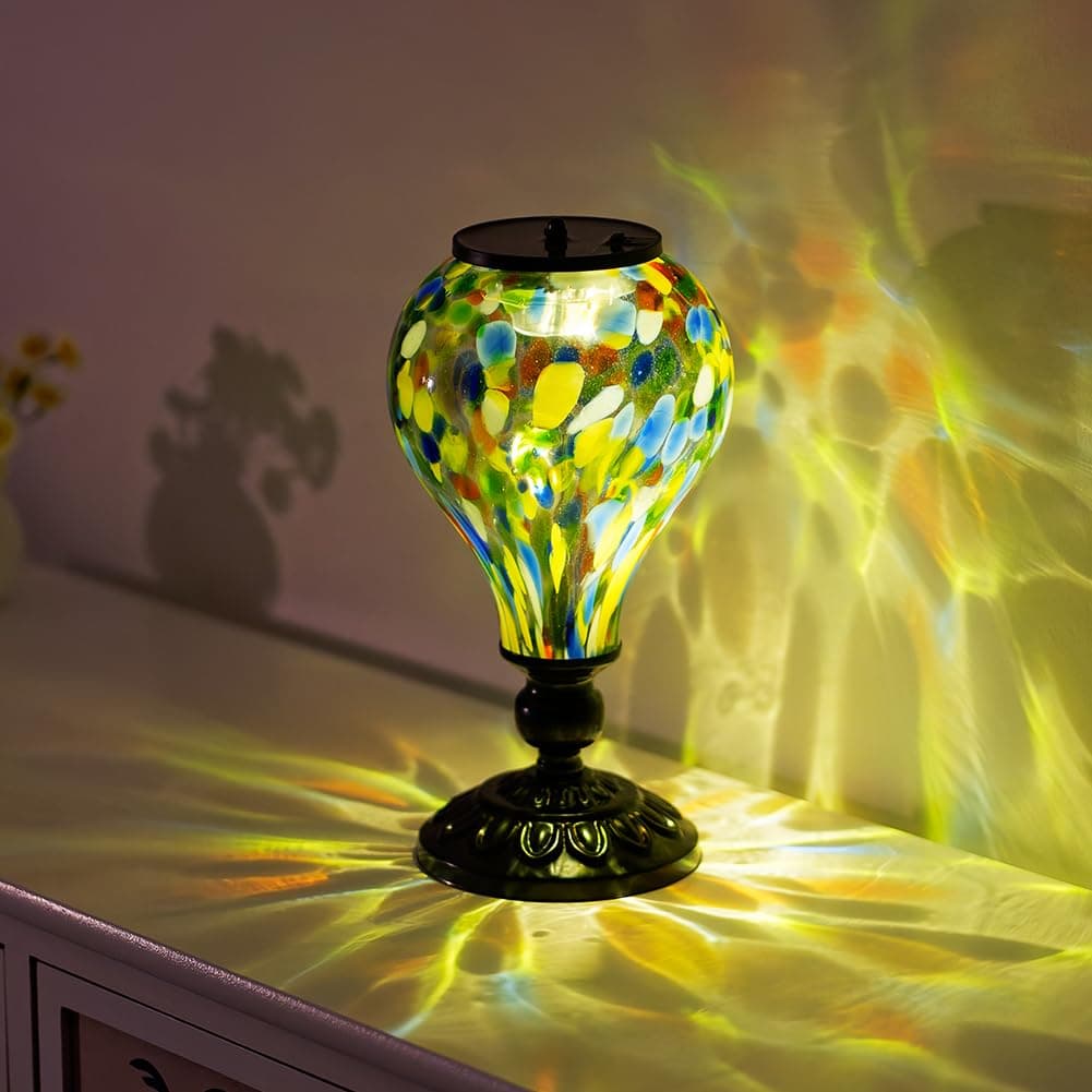YELENEW Outdoor Solar Lantern Waterproof Glass Table Lamp 9.8" H Hot Air Balloon Solar Lanterns Led Garden Lights for Patio Desk Garden Yard Tabletop Decor Ideal Gifts(Colorful Spots)