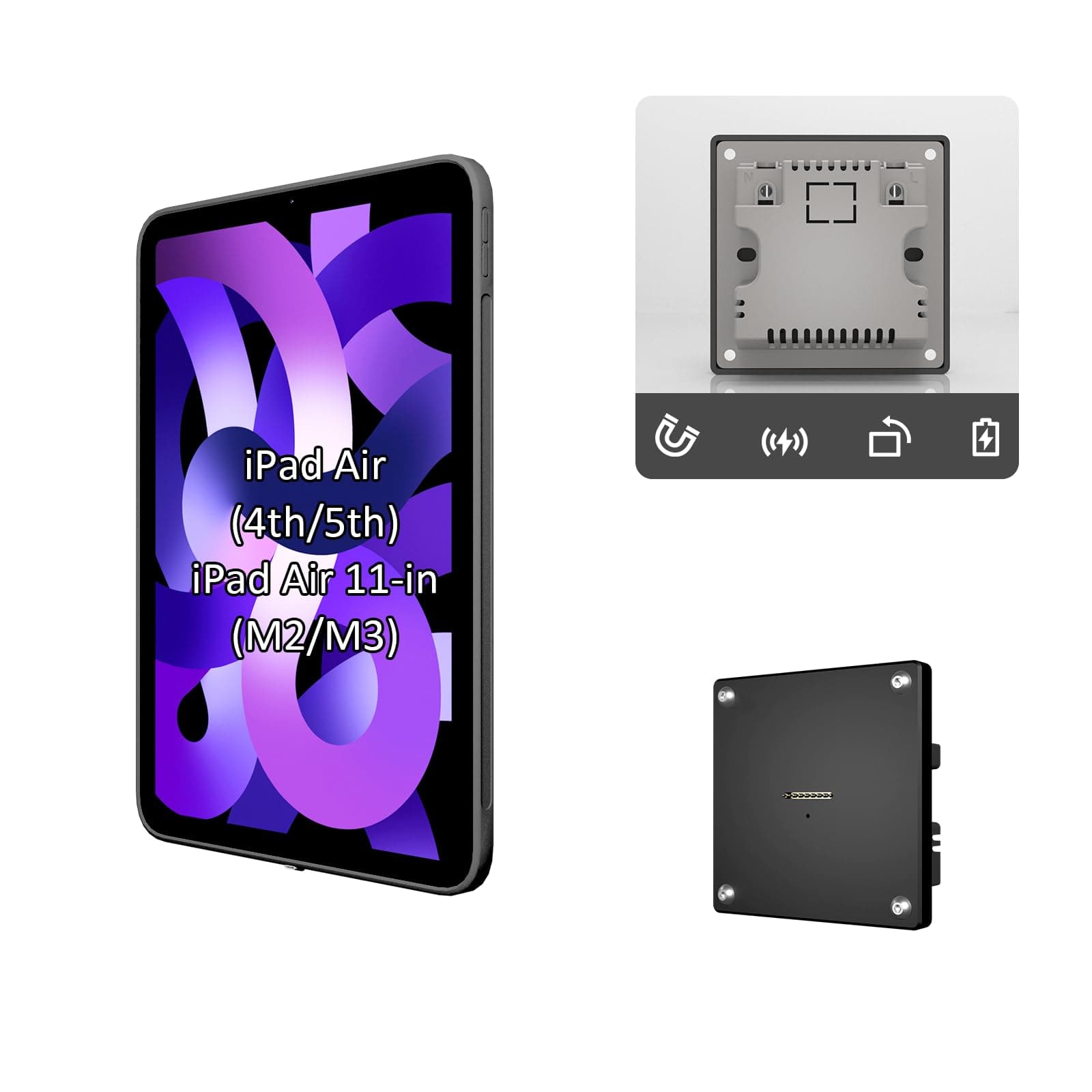 Zilvex Wall Mount Charging Kit for Apple iPad Air 4th & 5th Gen 10.9″ – Magnetic Tablet Wall Mount with 15W Fast Charging, TPU Protective Case, Smart Home Hub Integration