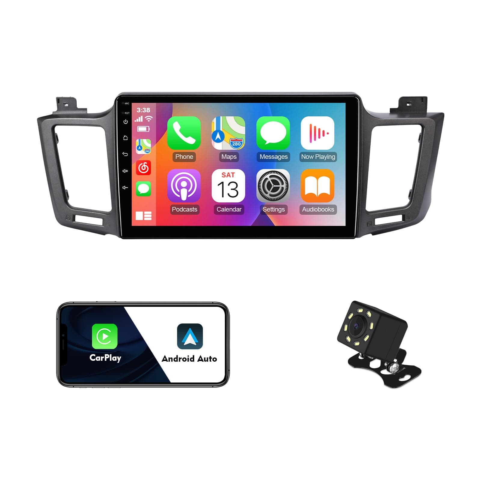 2+32G 9-inch Android 12 Car Stereo for Toyota RAV4 2013 2014 2015 2016 2017 2018 IPS Touchscreen Screen Car Radio with Carplay & Android Auto Support Backup Camera GPS FM Navi BT SWC (with Canbus)